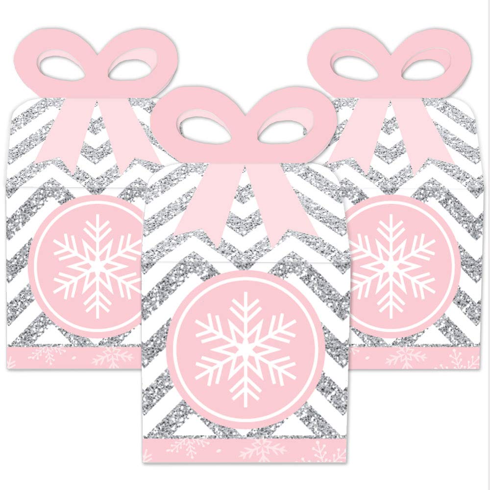 Big Dot of Happiness Pink Winter Wonderland Square Favor Gift Boxes - Set of 12 Snowflake-Themed Party Favors for Holiday, Birthday, Baby Shower & Christmas Celebrations - Perfect for Gift Wrapping, Candy Packaging & Party Decorations