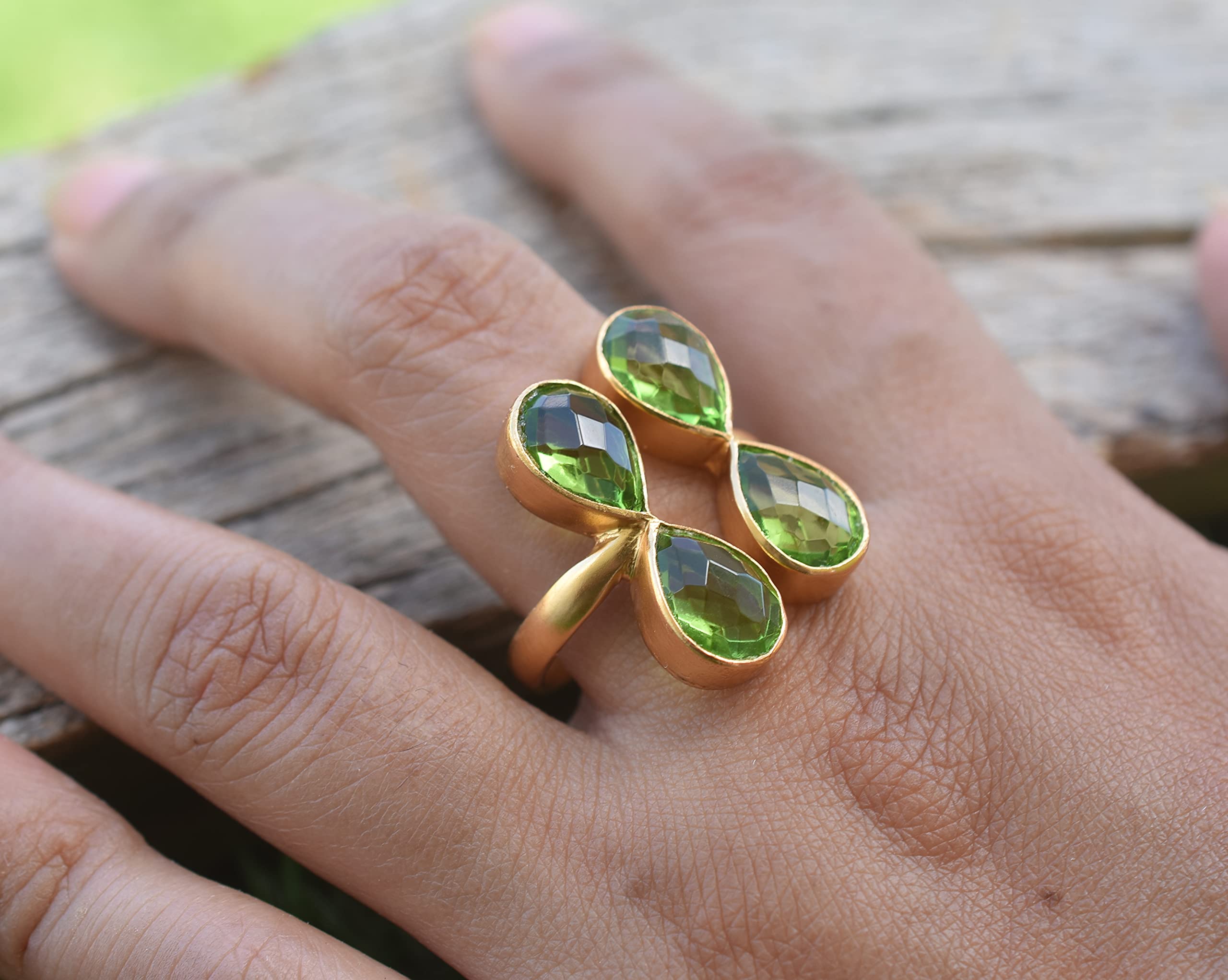 Veracity Jewelry 18K Gold Plated Peridot Rings for Women - Handmade August Birthstone Green Gemstone Ring - Perfect Gift for Girls, Anniversary & Special Occasions - VR-152