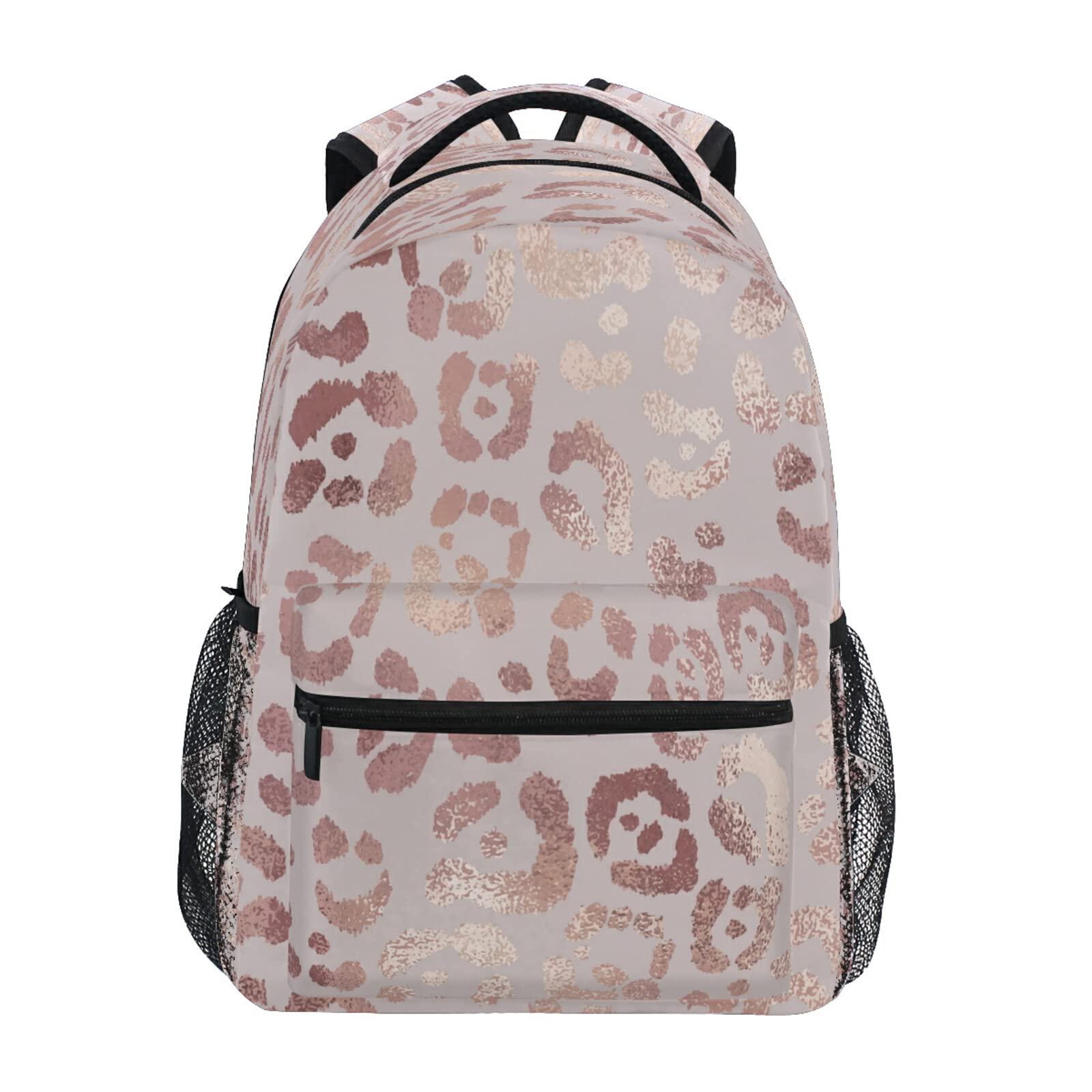 Leopard Print Cheetah Rose Gold Backpack for Girls - Stylish School Bag, Bookbag & Travel Daypack (One Size) - Perfect for School, College, Travel & Everyday Use
