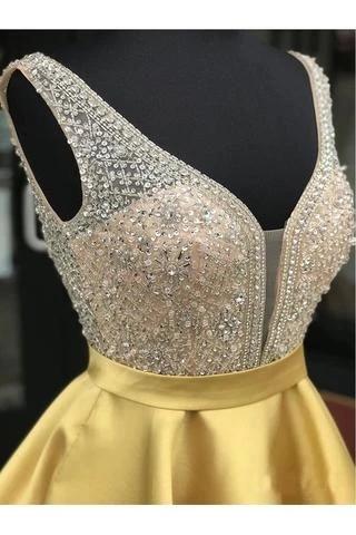 Gold Beaded V-Neck Short Homecoming Dress - Elegant Prom Dress for Women (Style CM838) | Perfect for Parties, Dances & Special Occasions