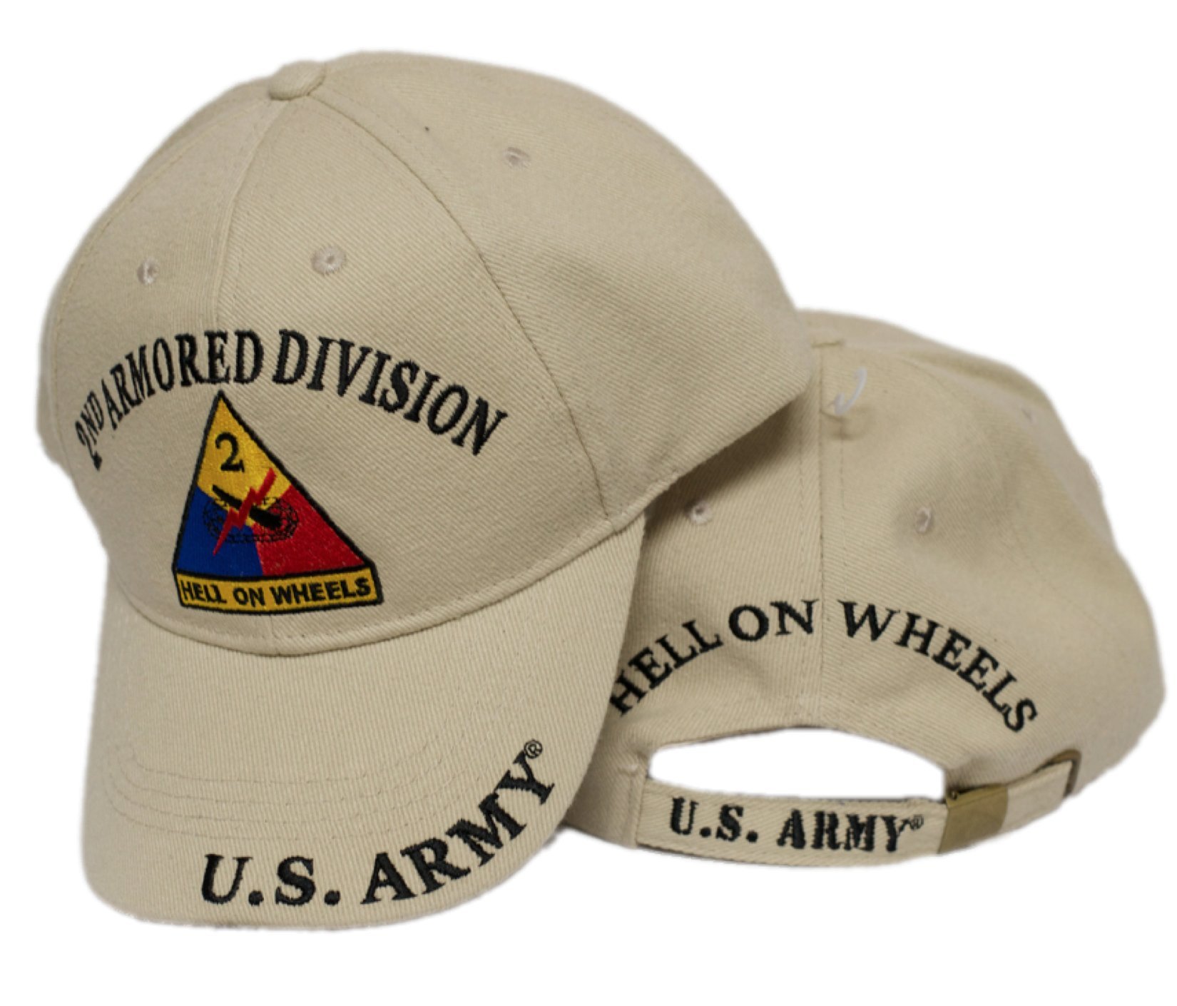 U.S Army 2nd Armored Division 'Hell On Wheels' Licensed Embroidered Military Cap - Beige | Vintage Military Hat for Collectors & History Enthusiasts