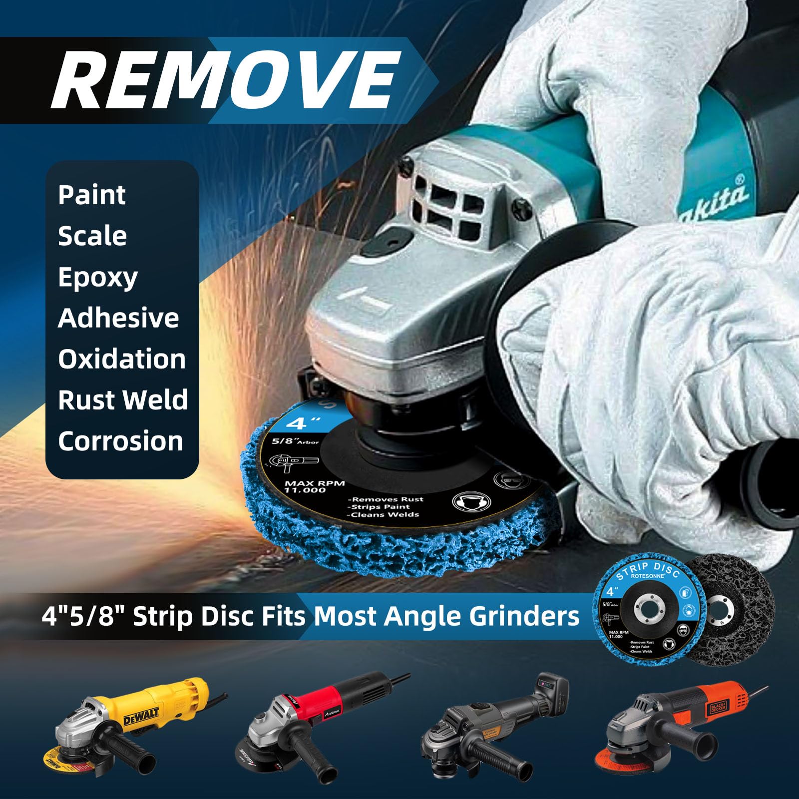 12 Pack 4 Inch Strip Discs for Angle Grinder - Heavy Duty Stripping Wheel to Remove Paint, Rust, Coatings & Oxidation from Metal & Wood (4