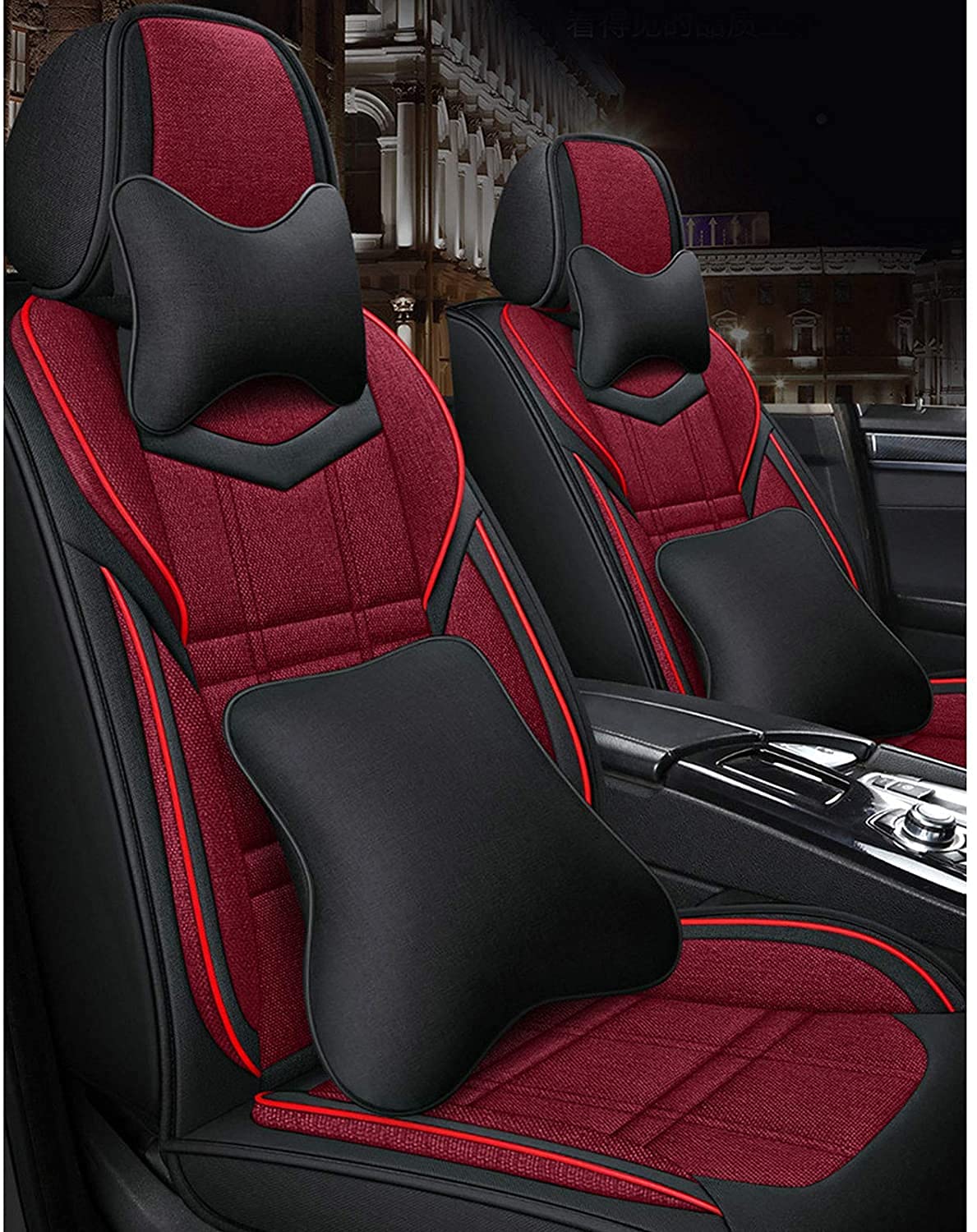 Cute Linen Waterproof Car Seat Covers Full Set - 5 Seats with Pillows for Comfort Driving
