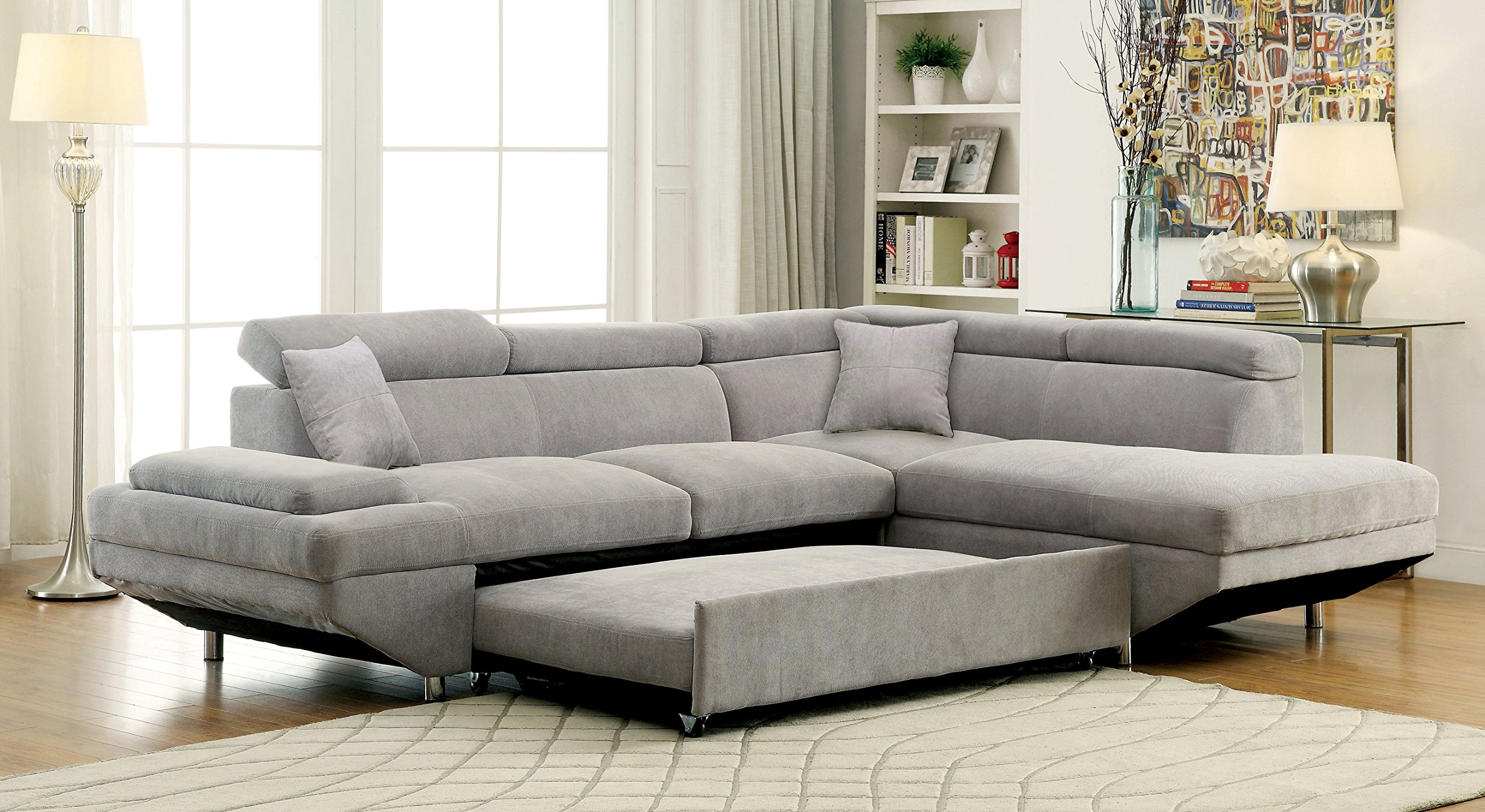 Walter's Modern Sectional Sofa with Pull-Out Sleeper Chaise - Comfortable L-Shaped Couch for Living Room, Home Theater & Small Spaces - Convertible Sleeper Sofa Bed for Guests & Apartments