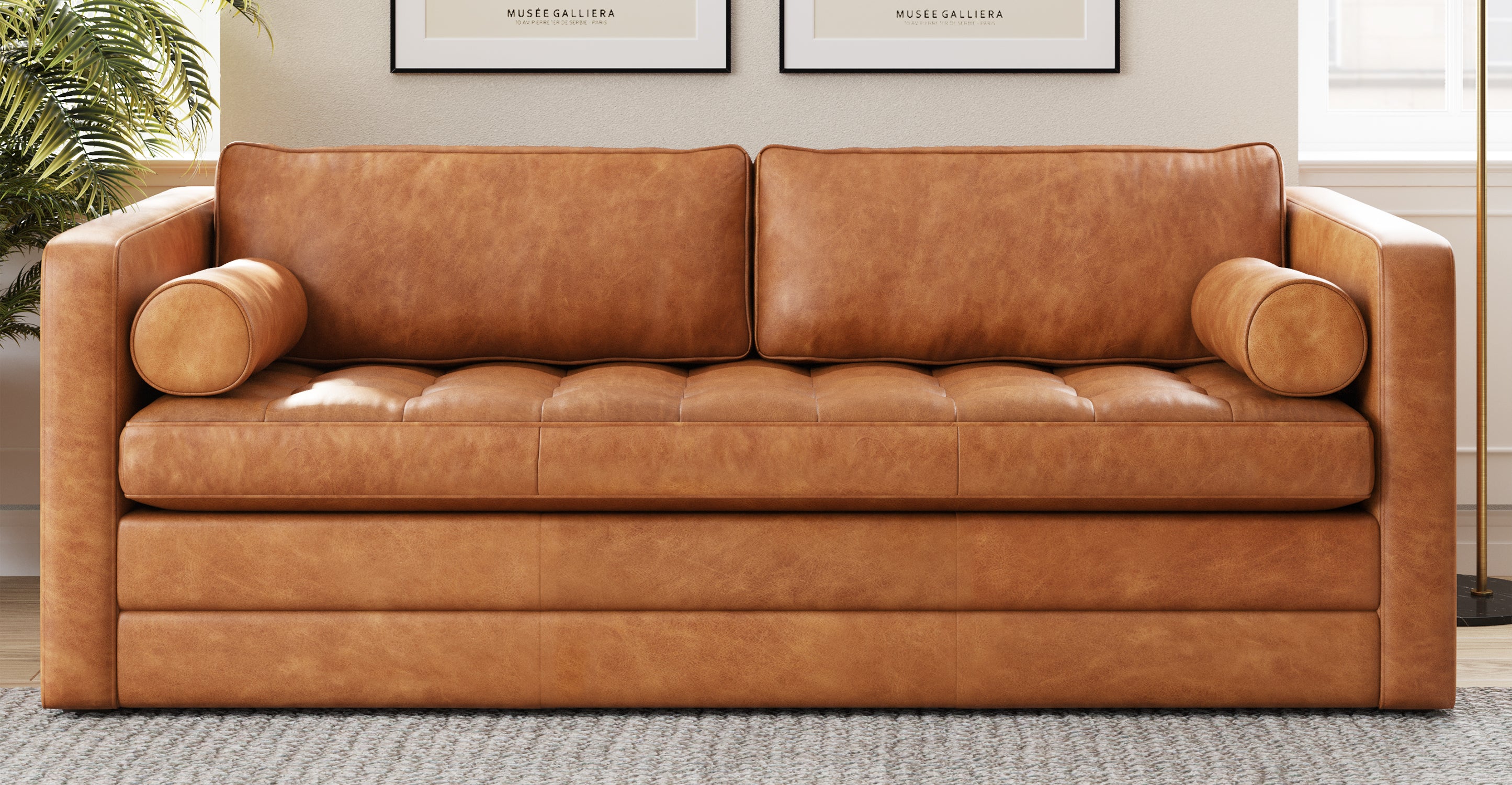 Napa 82 Leather Pull Out Convertible Sleeper Sofa - Premium Genuine Leather Sectional Couch with Chaise Lounge for Living Room, Bedroom & Guest Room | Perfect for Small Spaces, Apartments & Home Theater