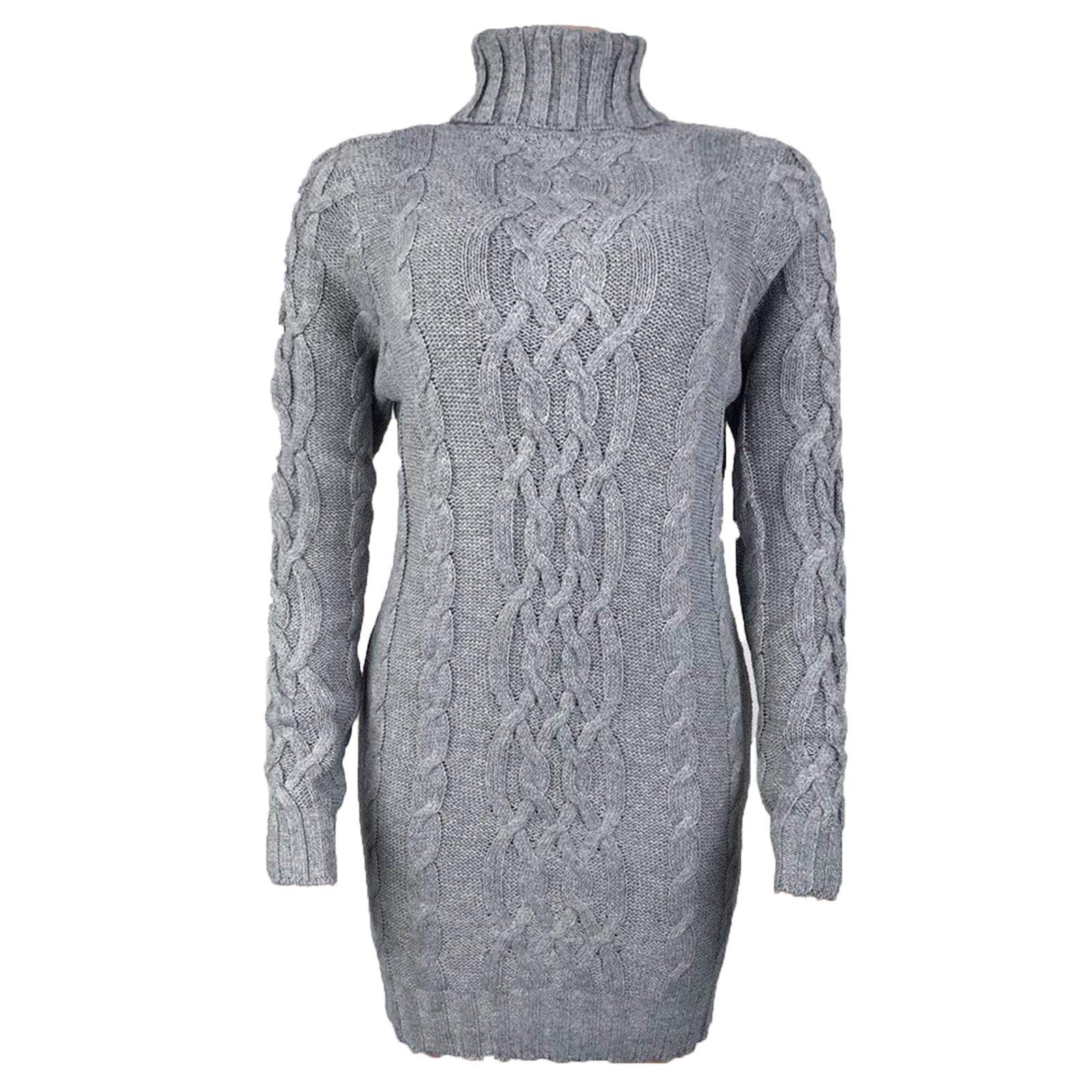 Women's Loose Knit Turtleneck Pullover Sweater Dress - Winter Long Sleeve Jumper Duster Sweater for Casual Wear, Office & Holiday Outfits