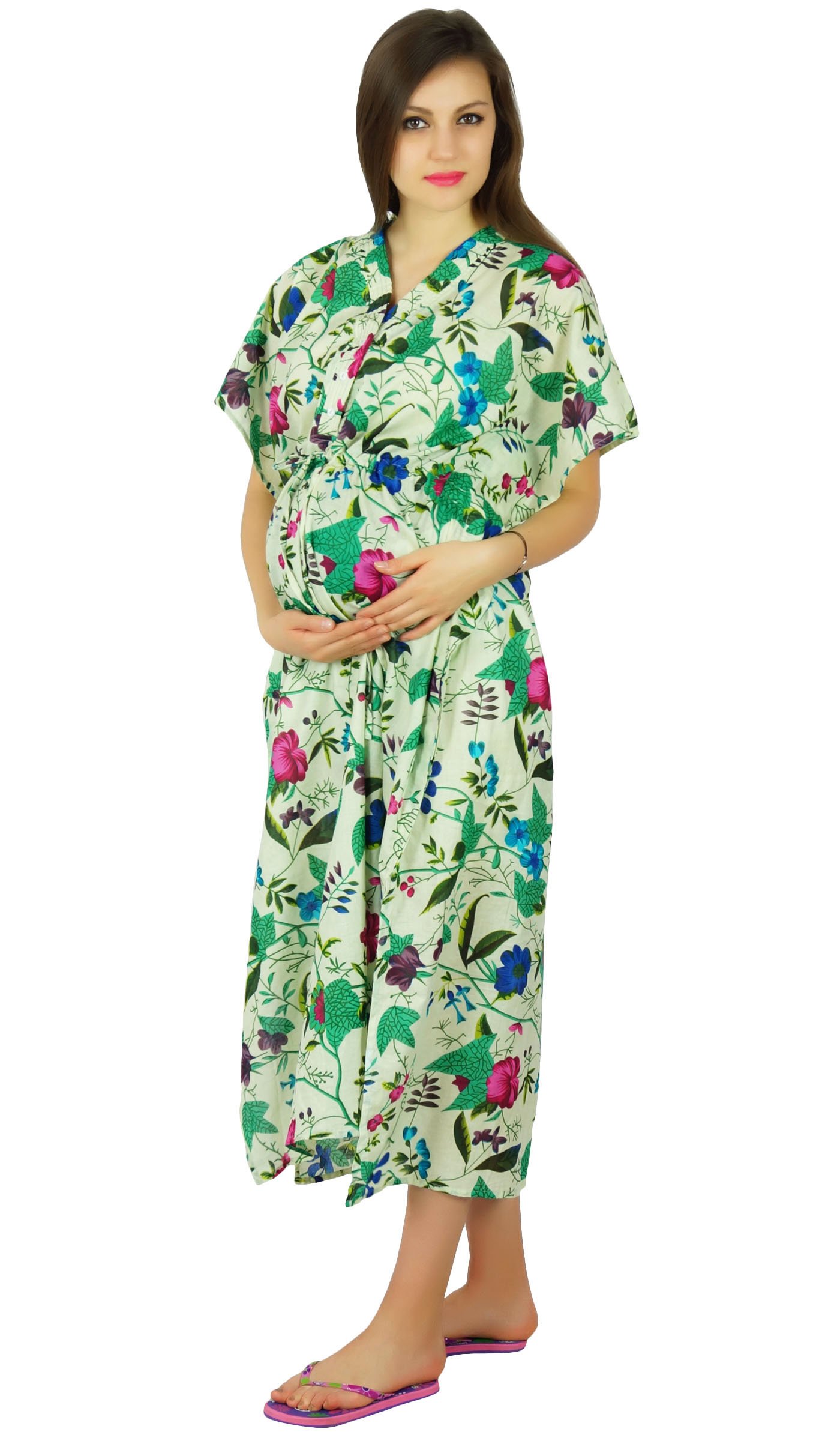 **Bimba Nursing Cotton Kaftan with Front Buttons - Soft Maternity Wear for Breastfeeding Moms - Perfect Baby Shower Gift for Expecting Mothers - Comfortable & Stylish for Home, Hospital & Postpartum Use**