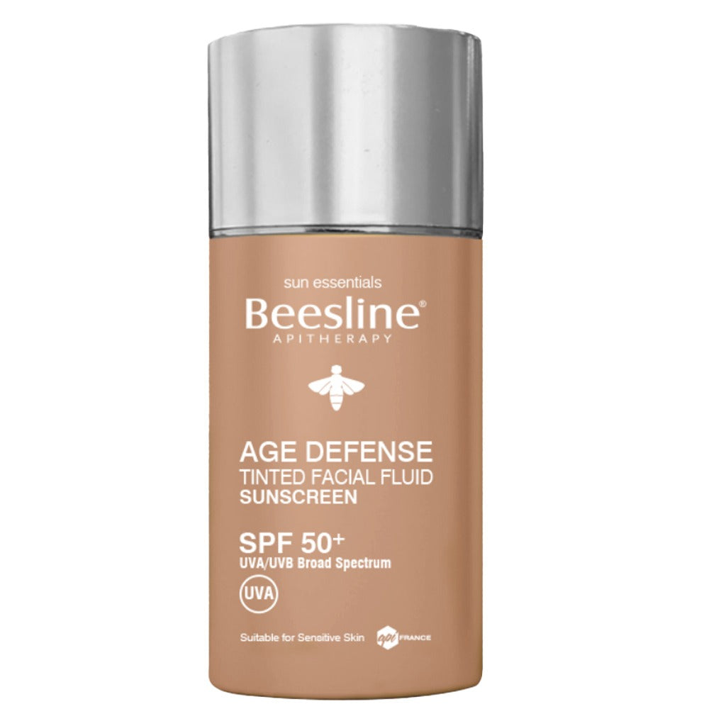 Beesline Apitherapy Age Defense SPF50+ Tinted Facial Sunscreen Fluid 40ml - Anti-Aging, Moisturizing & Sun Protection for Daily Use, Outdoor Activities & Travel
