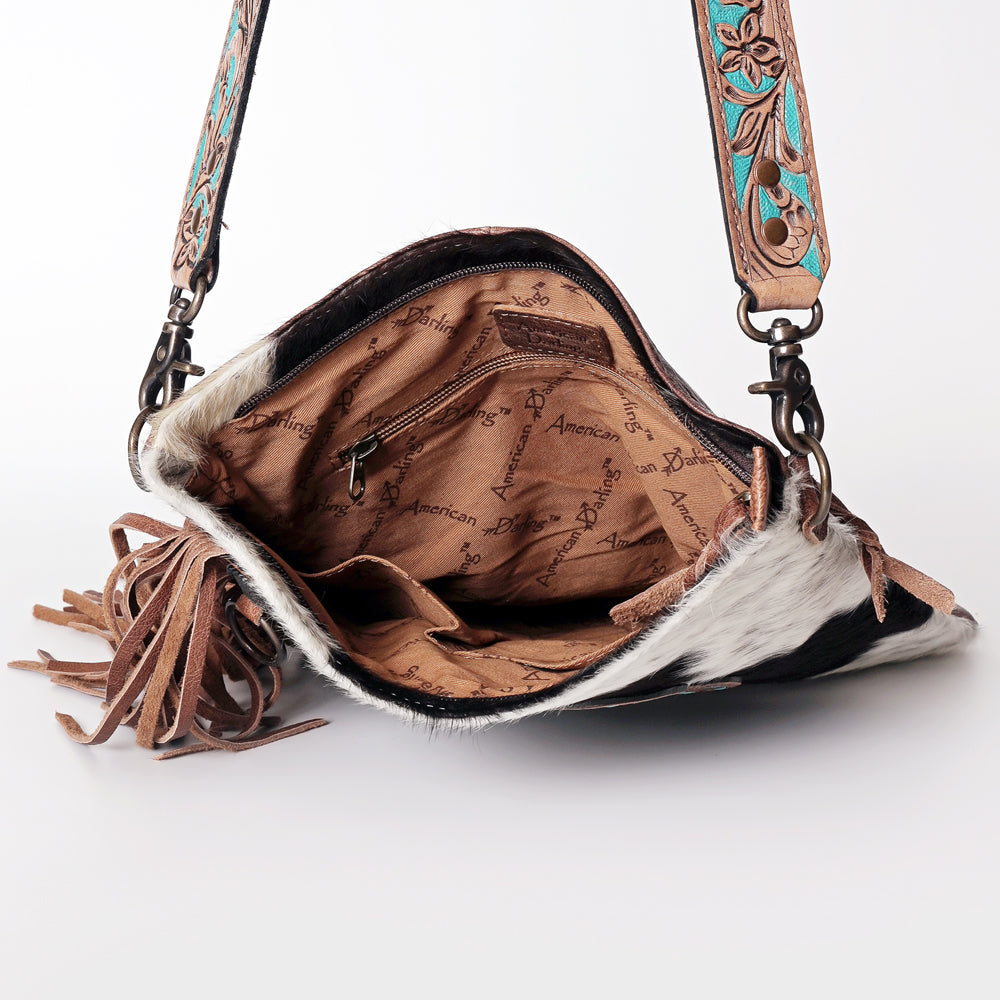 American Darling ADBG469BRW Genuine Leather Women's Western Handbag - Hand-Tooled Hair-On Cowhide Purse for Cowgirl Fashion & Rodeo Events