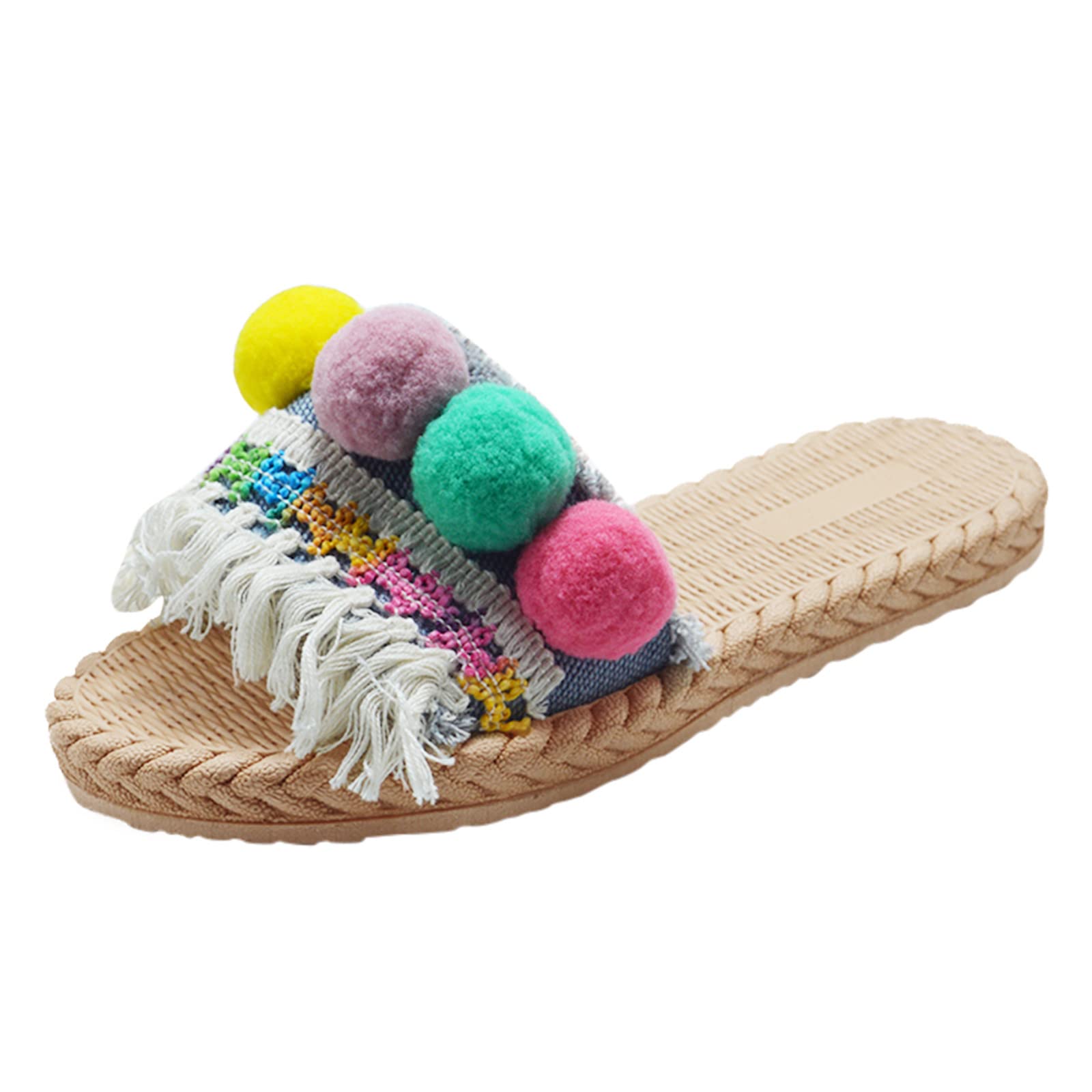 Women's Fashion Wedge Sandals - Comfortable Flat Linen Beach Sandals with Tassel Design for Summer | Casual Denim Flip Flops for Outdoor, Vacation & Daily Wear
