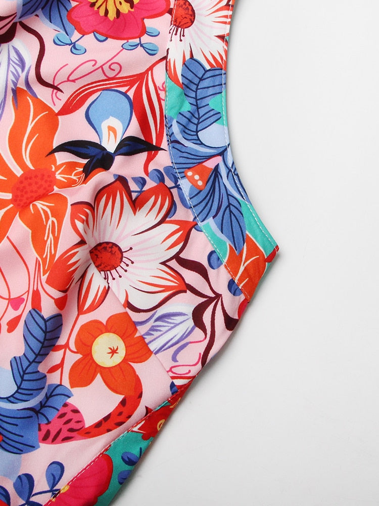 Elegant Backless Floral Print Maxi Dress for Women - Round Neck Sleeveless High Waist Ruffled Summer Dress | Perfect for Beach Vacations, Date Nights & Special Occasions