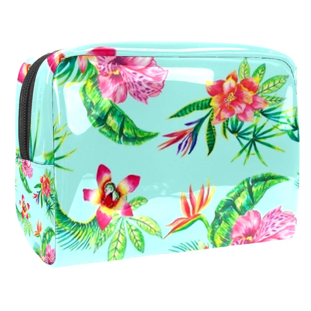 Portable Makeup Bag with Zipper - Travel Toiletry Organizer for Women, Waterproof Cosmetic Pouch (Safflower Green Leaves) - Perfect for Travel, Gym & Daily Storage