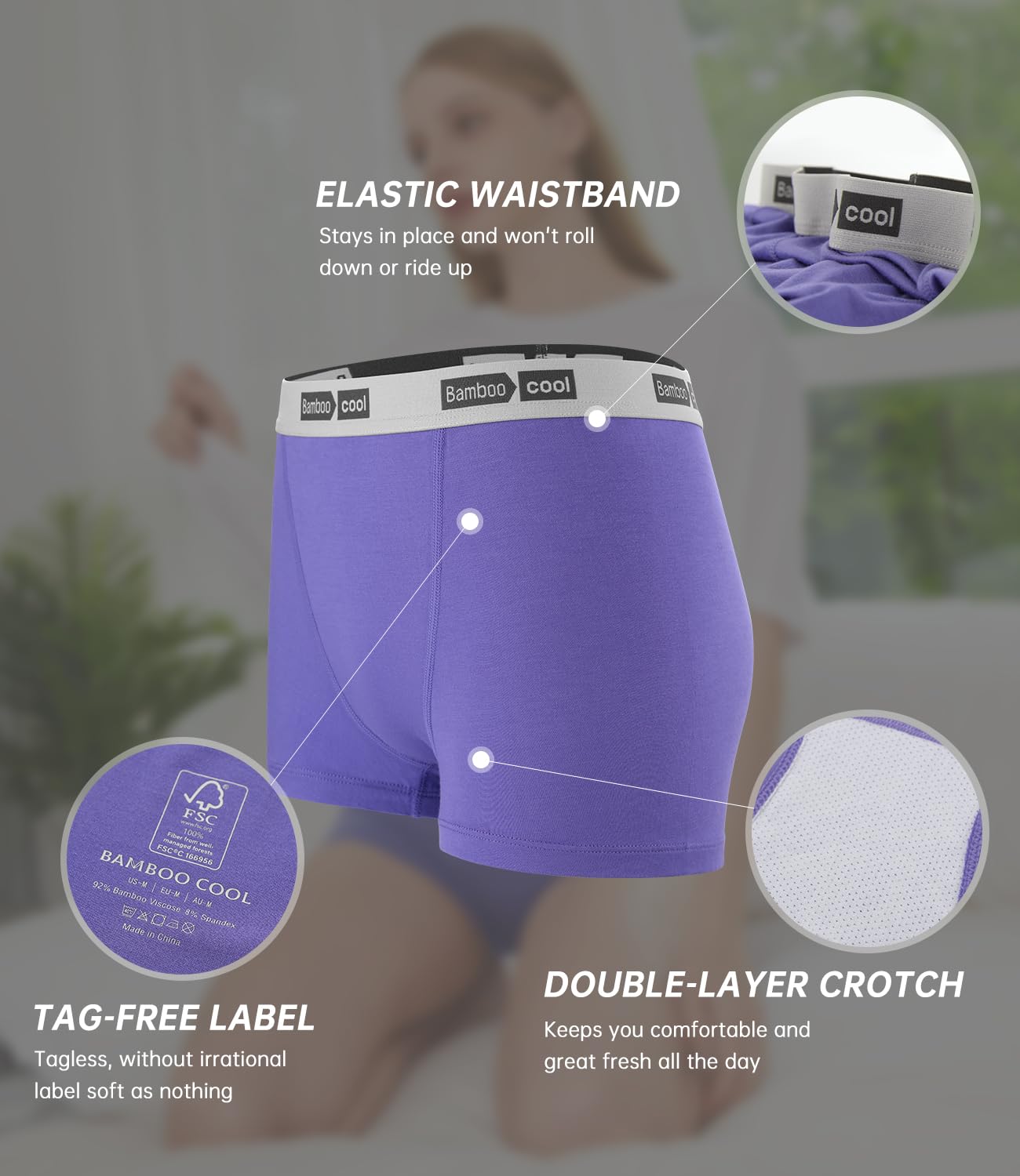 BAMBOO COOL Women's Bamboo Boxer Briefs - Soft Stretch Breathable Underwear | Comfortable Boy Short Panties for Everyday Wear & Yoga