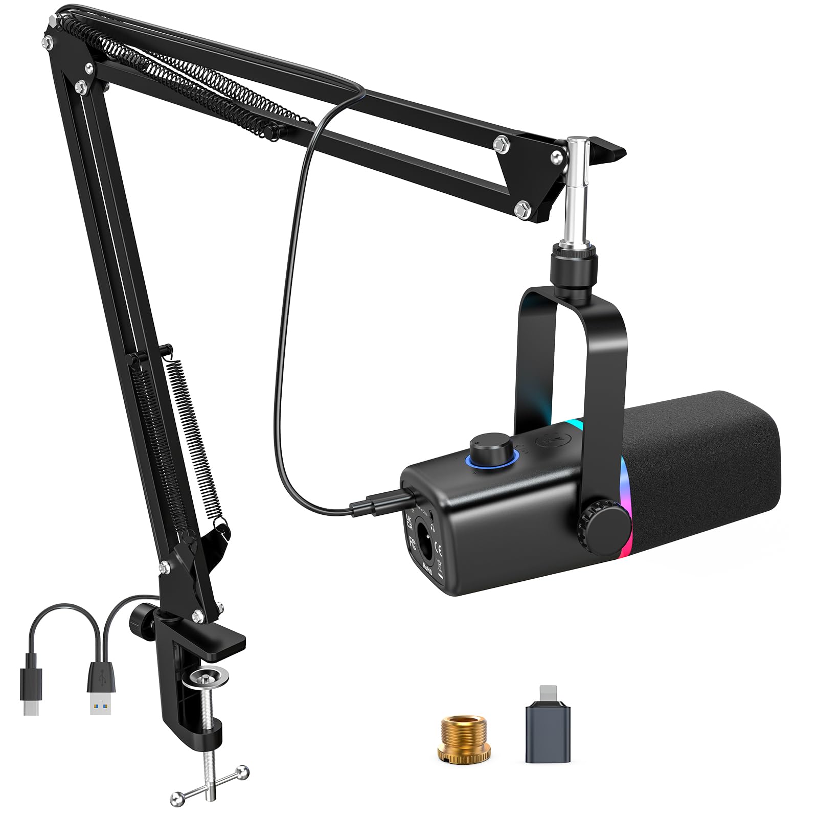 ZealSound XLR/USB Gaming Mic with RGB Light for Streaming & Podcasting - Perfect for YouTube & PC Gaming