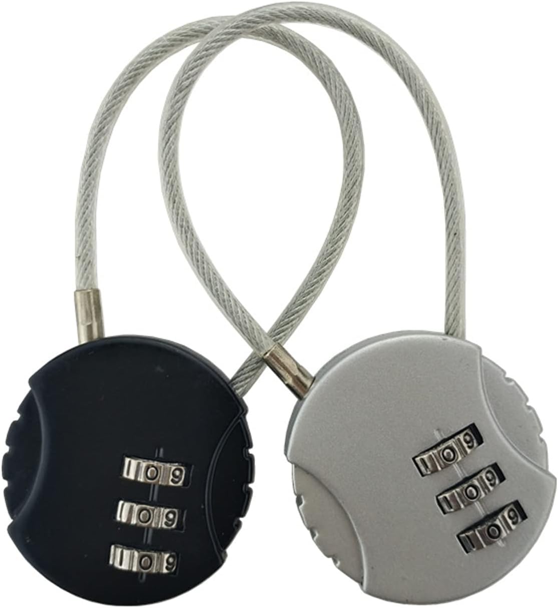 2-Pack 3-Digit Combination Cable Padlock for Suitcases, Luggage, Bags & Lockers - Black & Silver Travel Security Locks - Perfect for Airports, Gyms, School Lockers & Storage Units
