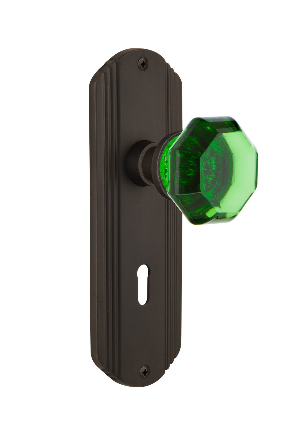 Vintage Deco Plate with Keyhole Passage Waldorf Emerald Door Knob - Oil-Rubbed Bronze Finish (2.375