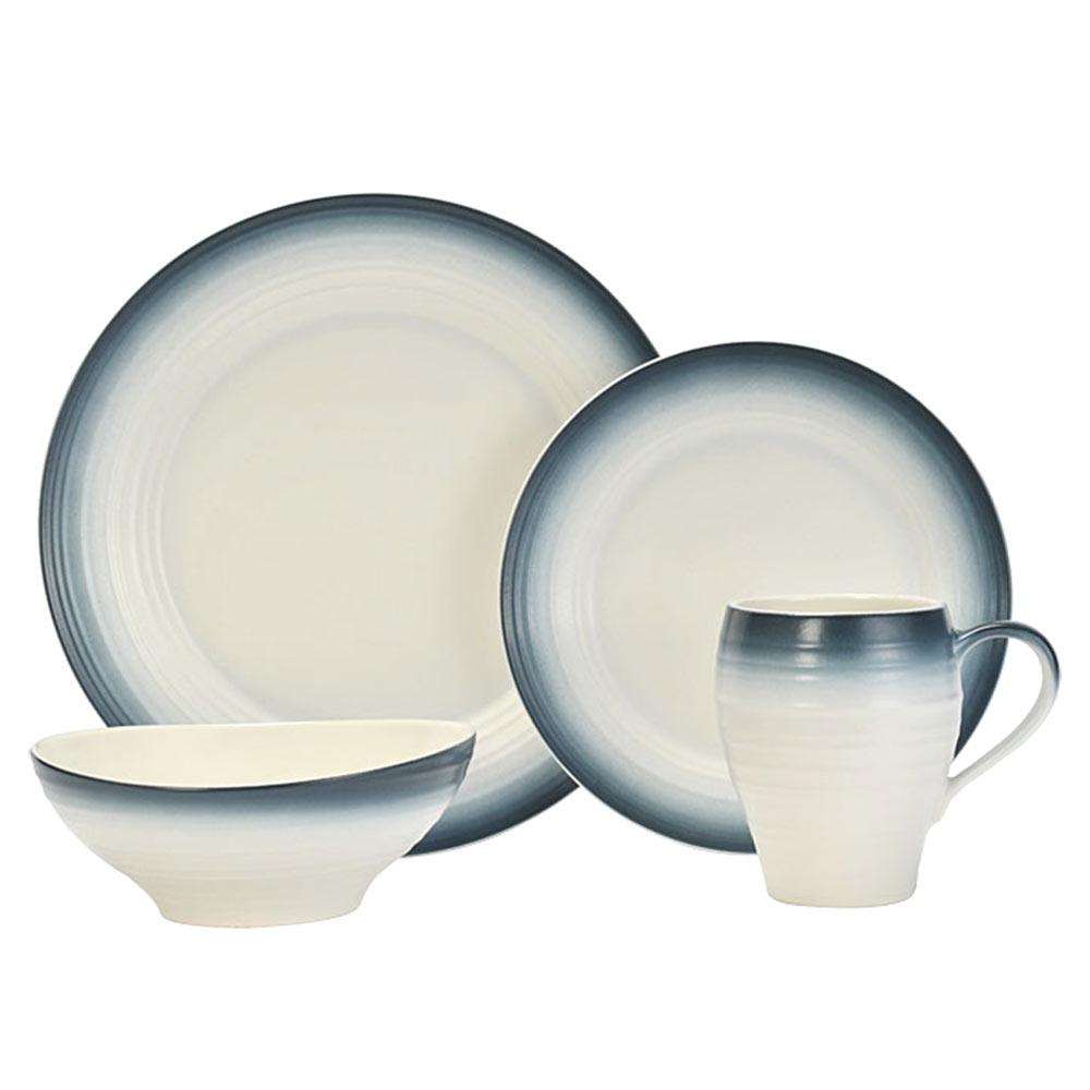Swirl Ombre Blue 4-Piece Dinnerware Set - Plates, Bowls, Cups & Saucers for Stylish Dining & Home Decor | Perfect for Everyday Meals, Parties & Table Setting