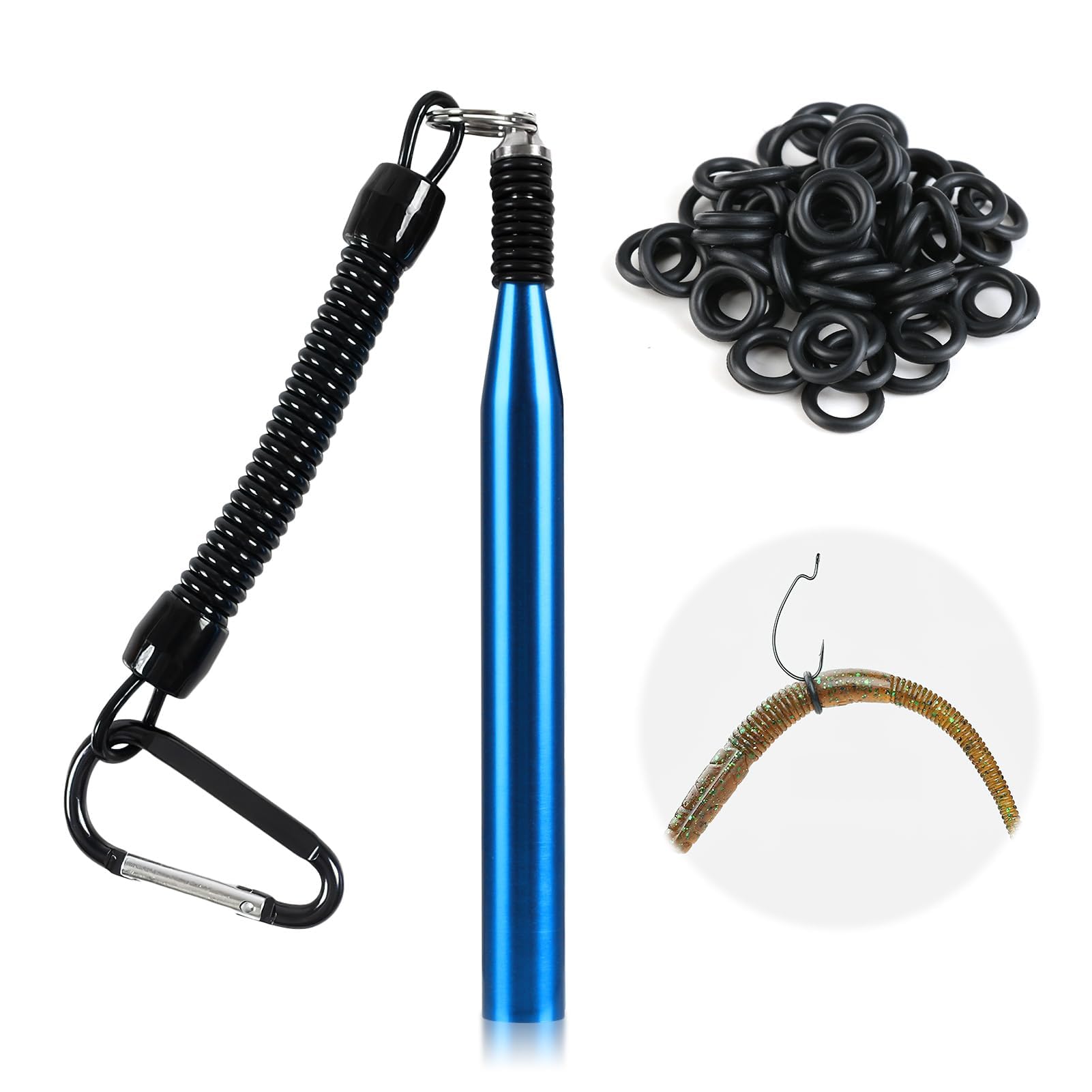 **Wacky Rig Tool with 300 O-Rings Kit – Senko Finesse Worm Rigging Tool for Bass Fishing | Easy Installation, Portable Fishing Gear with Keychain Lanyard | Perfect for Bait Casting & Freshwater Fishing (Blue)**