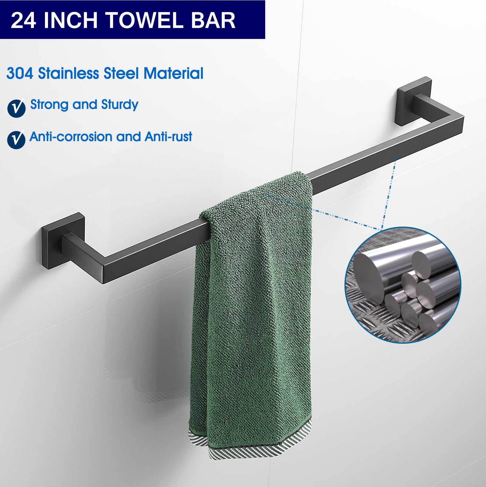 Premium Matte Black Bathroom Hardware Set - 23.6