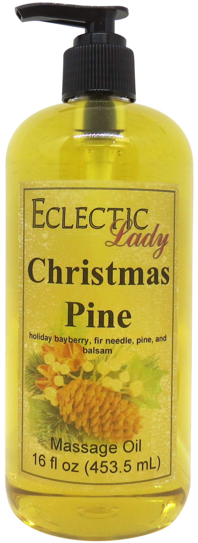 Christmas Pine Massage Oil - 16 oz Natural Blend with Sweet Almond & Jojoba Oil | Preservative-Free Aromatherapy Oil for Relaxation, Stress Relief & Couples Massage | Perfect for Spa, Yoga & Holiday Gifts