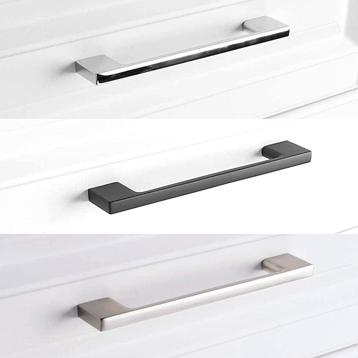 10 Pack Modern Matte Black Wooden Cabinet Handles - Sleek Solid Kitchen Cupboard Pulls for Dresser Drawers, Bathroom Vanity, Office Furniture & Wardrobe (5