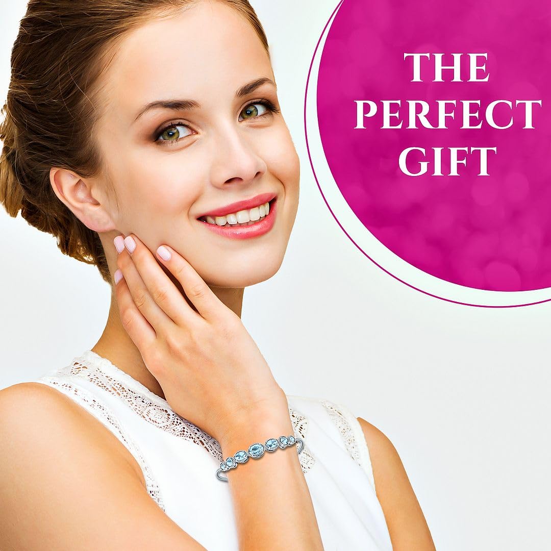 Sky Blue Adjustable Cubic Zirconia Bolo Tennis Bracelet for Women - 2.4 Ct Sliding CZ Jewelry, Elegant Birthday Gift for Her | Perfect for Weddings, Parties & Everyday Wear