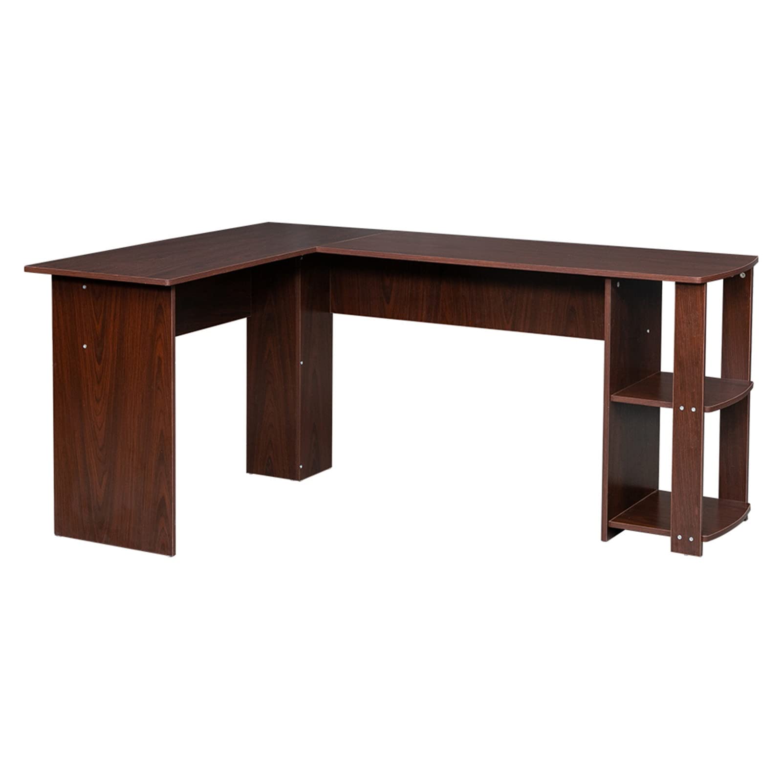 Modern L-Shaped Computer Desk for Gaming & Study - Wooden Corner PC Desk with Two-Tier Bookshelves, Dark Brown - Perfect for Home Office, Gaming Setup & Small Spaces