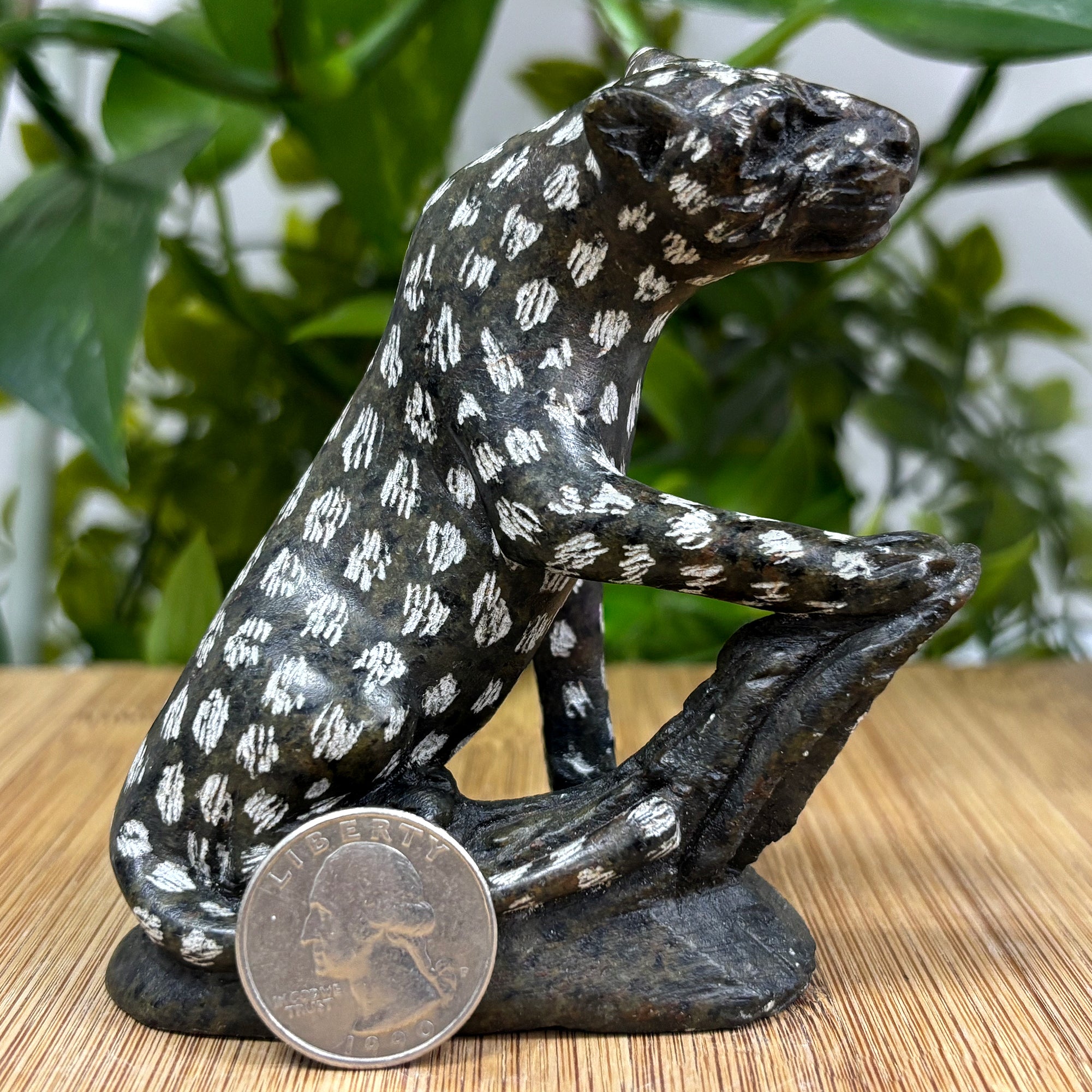 Hand Carved Natural Serpentine Leopard Crystal Figurine - Unique Gemstone Animal Statue for Home Decor, Office Display & Spiritual Healing