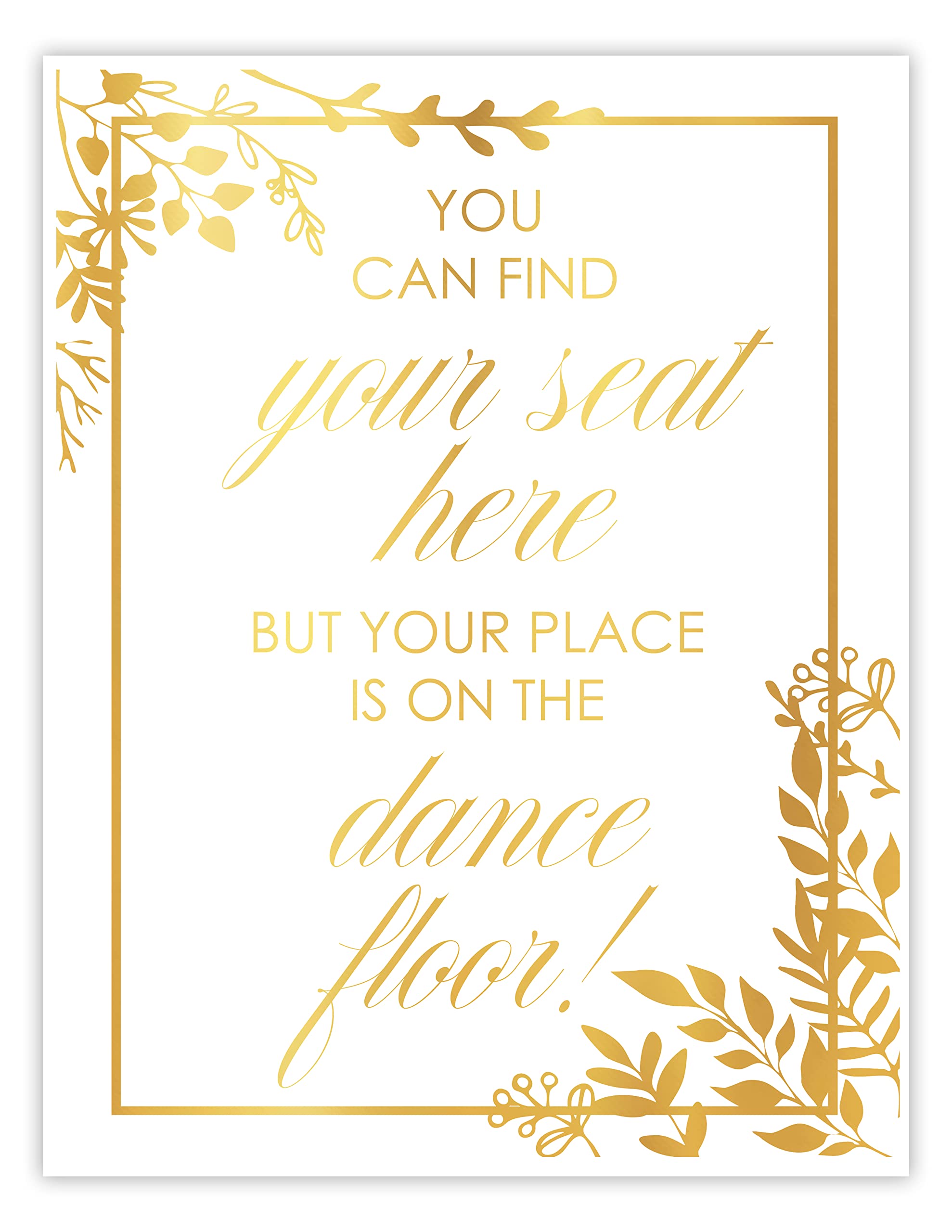 Gold Foil Wedding Sign - Find Your Seat Sign for Reception Decor, Unframed Floral Seating Chart Poster | Elegant Wedding & Event Decorations for Dance Floor, Guest Tables, Photo Backdrops