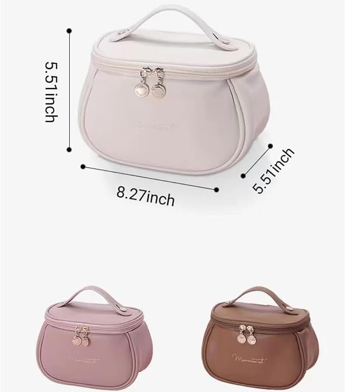 FLORISCA Makeup Storage Bag - PU Leather Cosmetic Organizer with Handle, Portable Travel Vanity Case for Women | Perfect for Travel, Home & Daily Makeup Organization
