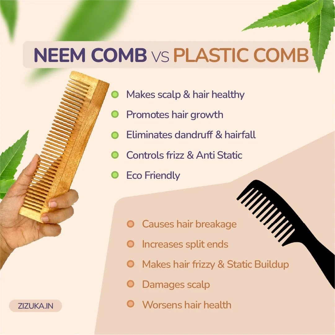 Eltihr Pack of 7 Kacchi Neem Wooden Combs for Hair Growth, Hair Loss & Dandruff Control | Anti-Frizz & Straightening Comb for Men & Women | Oil & Herbal Treated | Perfect for Daily Hair Care, Travel & Salon Styling