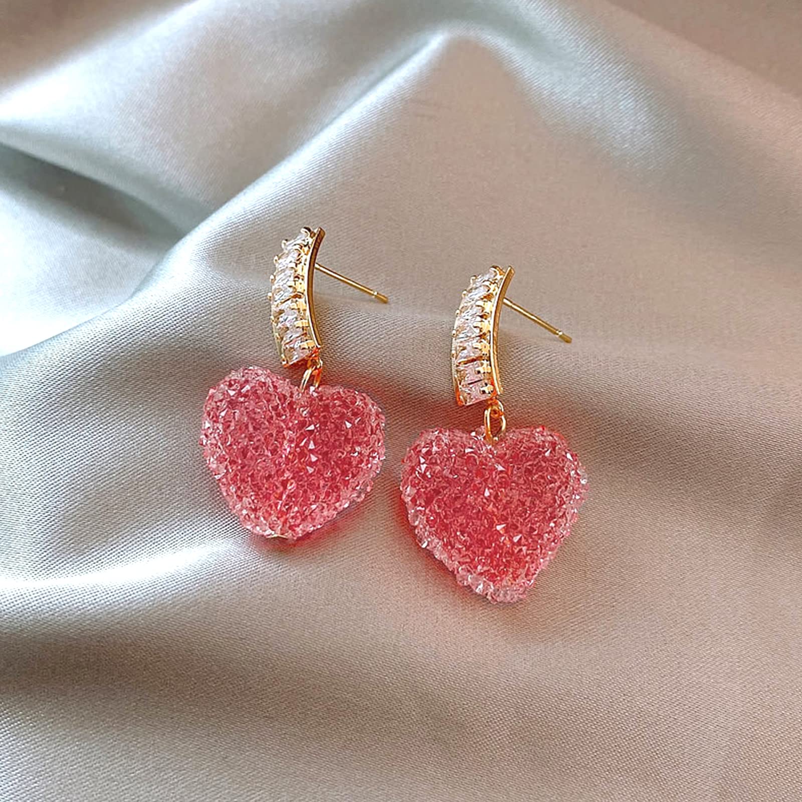Valentine's Day Heart Earrings for Women - Red Rhinestone Dangling Love Earrings, Romantic Gift for Her, Perfect for Date Night & Special Occasions