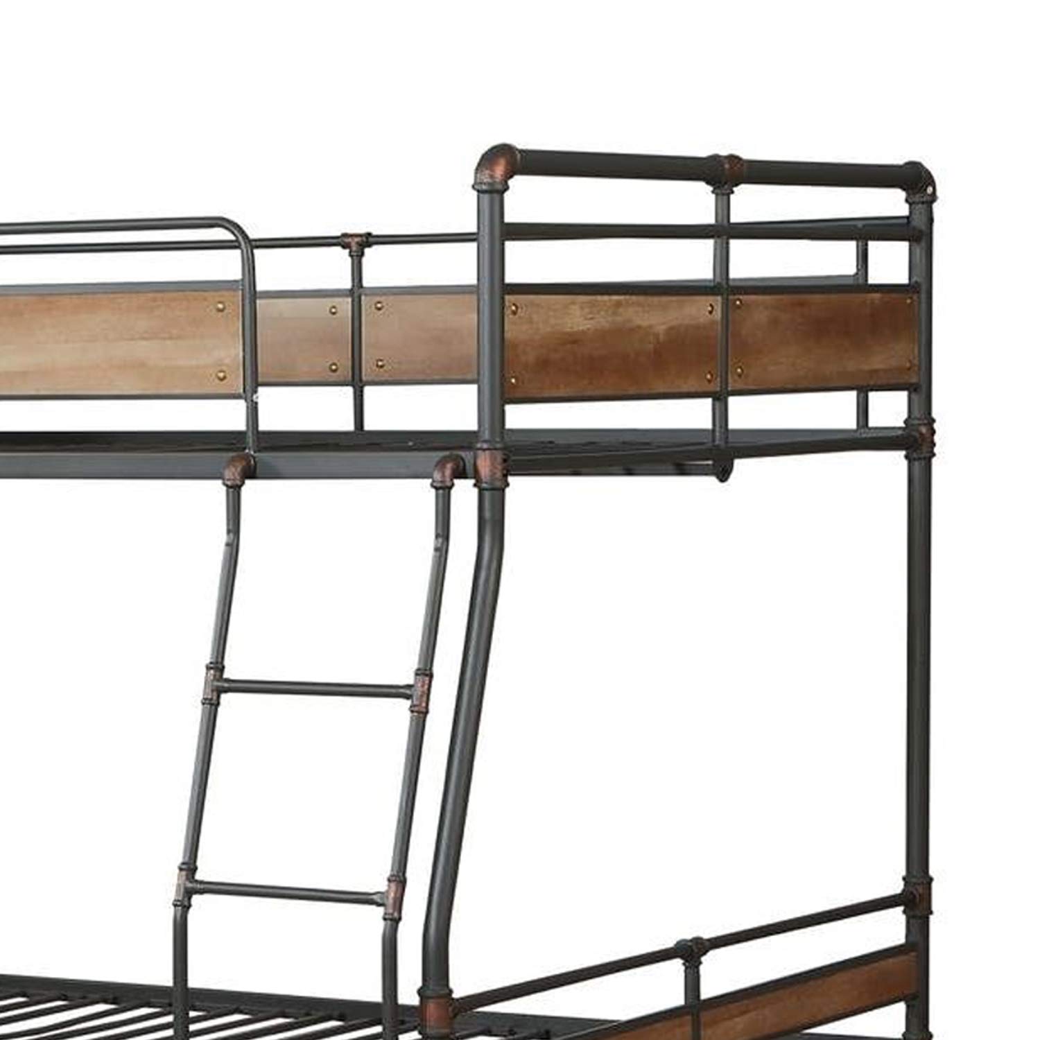 Benjara Full Over Queen Metal Bunk Bed with Ladder - Black & Brown - Space Saving Bunk Bed for Kids, Teens & Guest Rooms - Sturdy Steel Frame for Dorm, Bedroom or Vacation Home