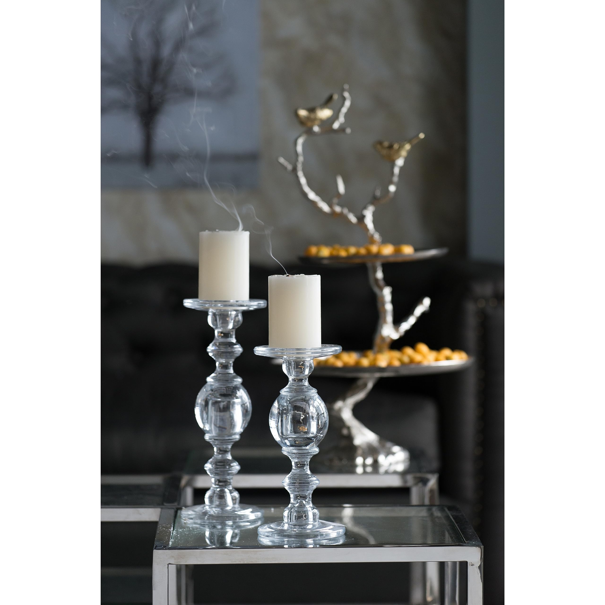 A&B Home Clear Glass Large Stick Candle Holder - Elegant Centerpiece for Dining Table, Wedding Decor, and Romantic Ambiance