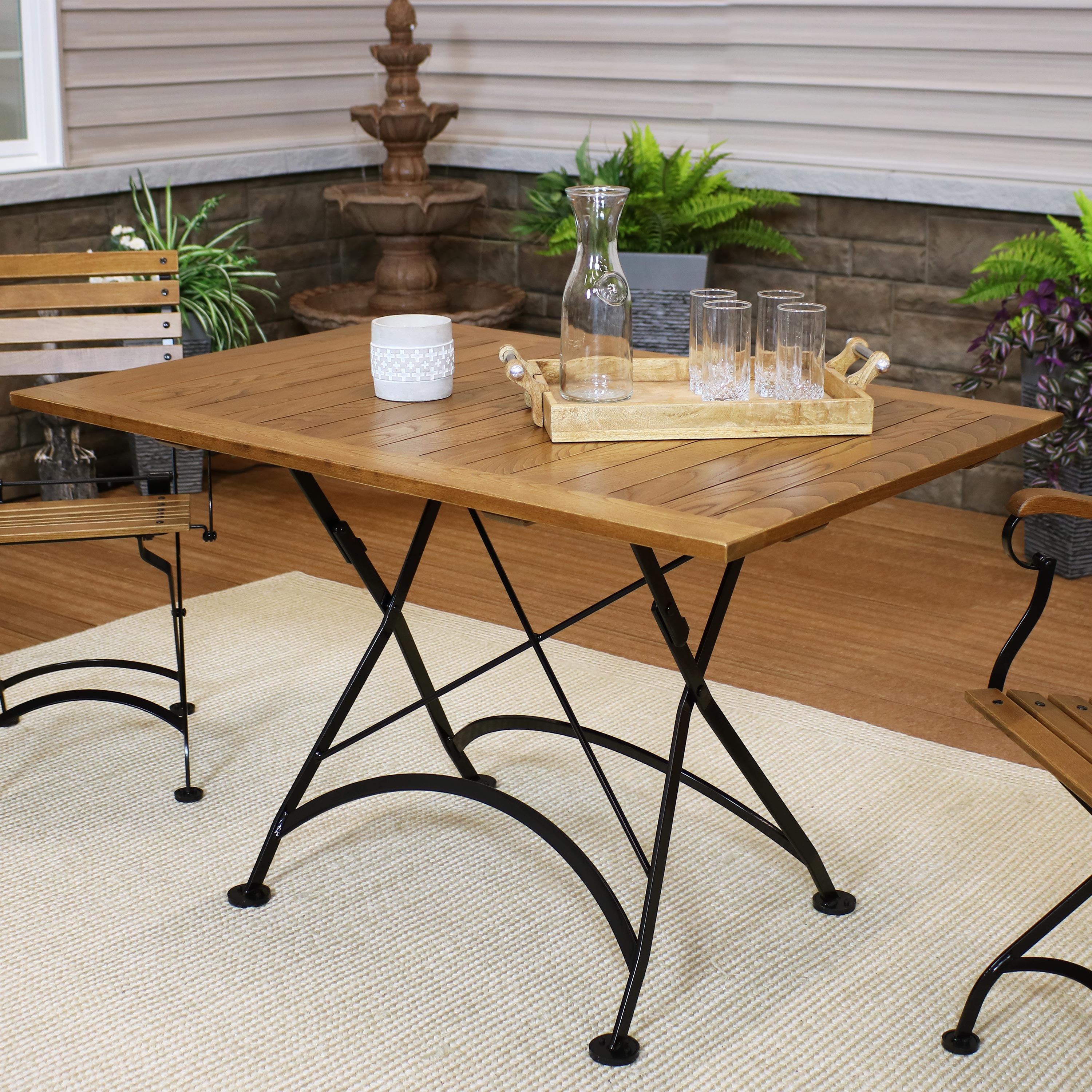 Sunnydaze European Chestnut Wood Folding Dining Table 48