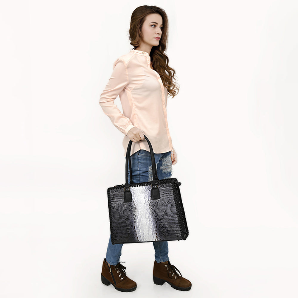 American Darling ADBG1422 Genuine Leather Women's Tote Bag - Crocodile Embossed Western Style Handbag Purse for Work, Travel & Everyday Use