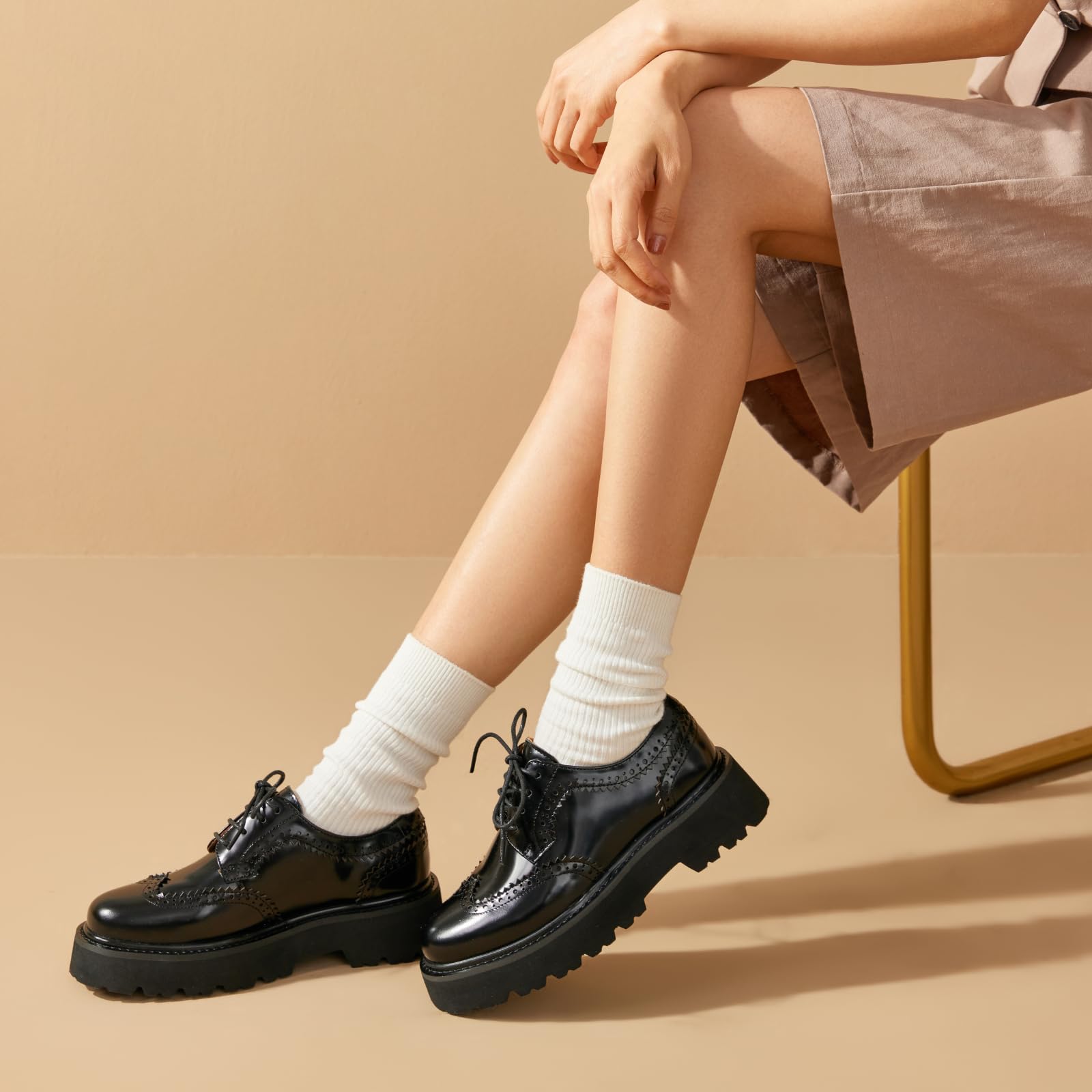 BEAU TODAY Women's Chunky Leather Lace-Up Oxford Shoes - Comfortable Platform Dress Shoes for Business, Office & Casual Wear | Perfect for Work, Professional Outfits & Everyday Style