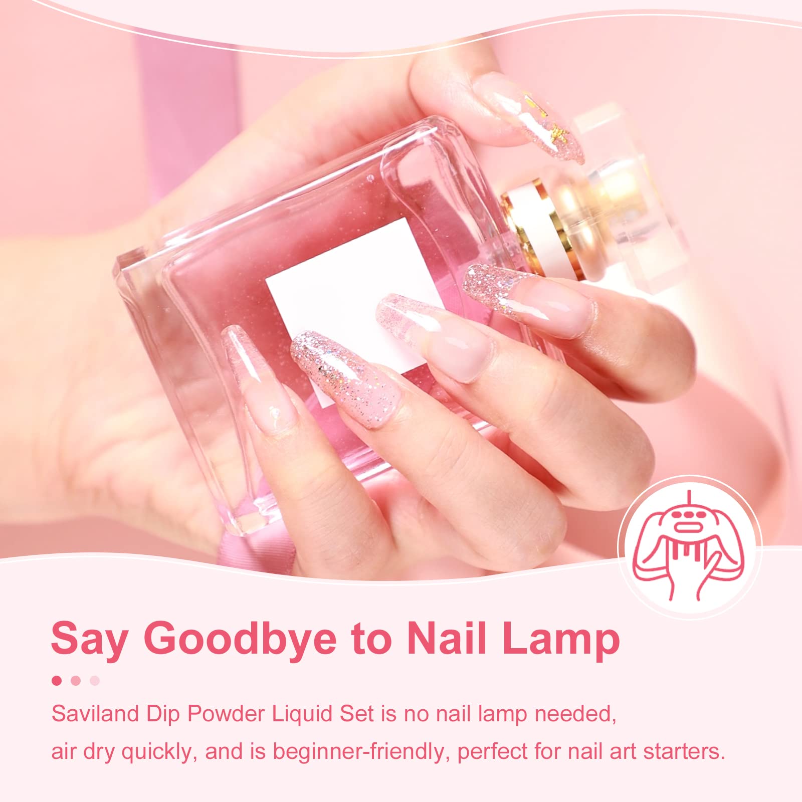 Saviland 15ml Dip Powder Liquid Set with 60g/2.1oz Nude Dip Powder - Base Coat, Top Coat, Activator & Brush Saver - Complete Dip Nail Kit with Nail File - No UV Lamp Needed - Perfect DIY Manicure Gift Set for Women - Salon Quality Nails at Home for Parties, Weddings & Special Occasions