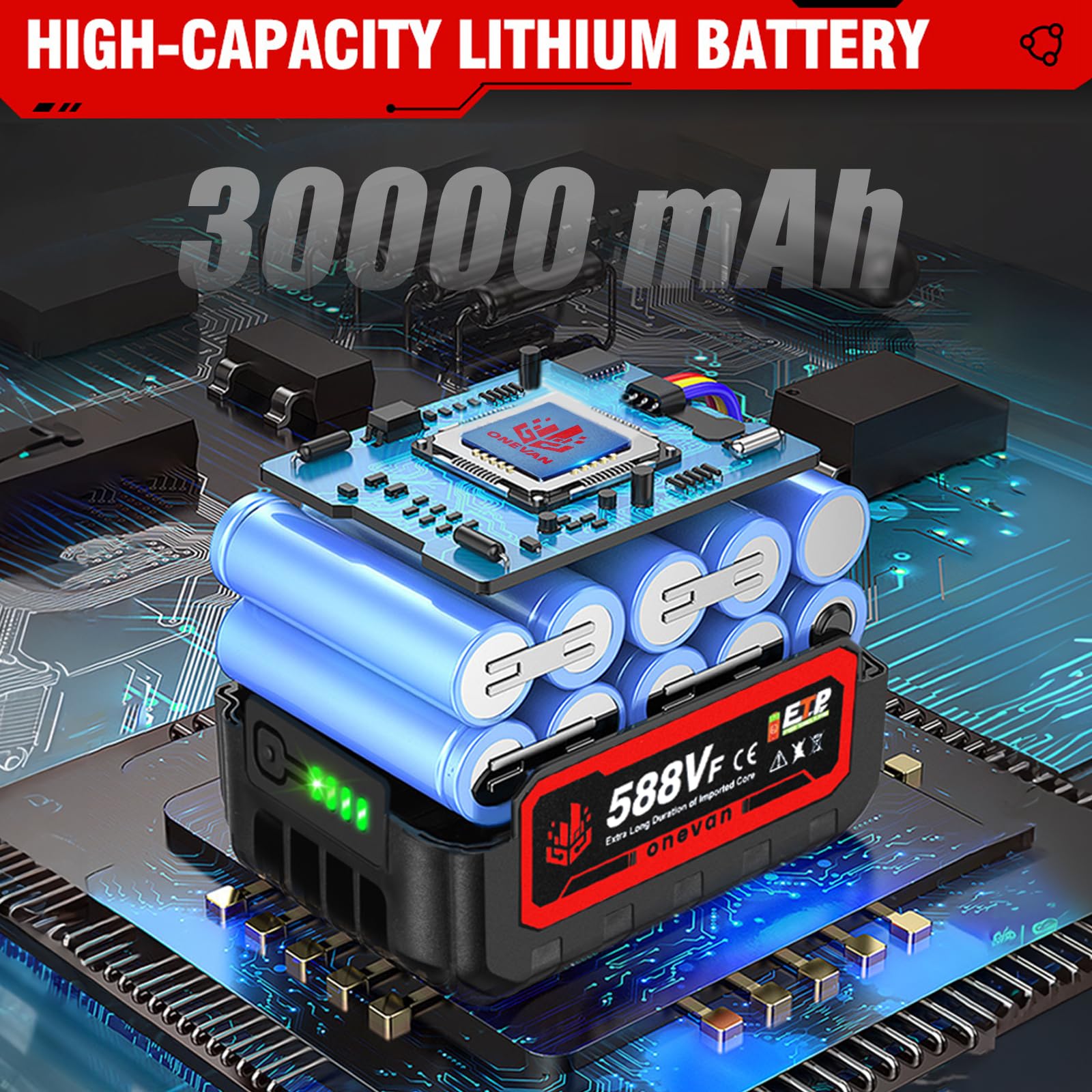 ONEVAN 3.0Ah Lithium-Ion Battery & Charger Set with LED Indicator - Replacement Battery for All Onevan Power Tools | Compatible with Makita Batteries (1 Battery + Charger Included) - Perfect for Drilling, Sawing & DIY Home Improvement Projects