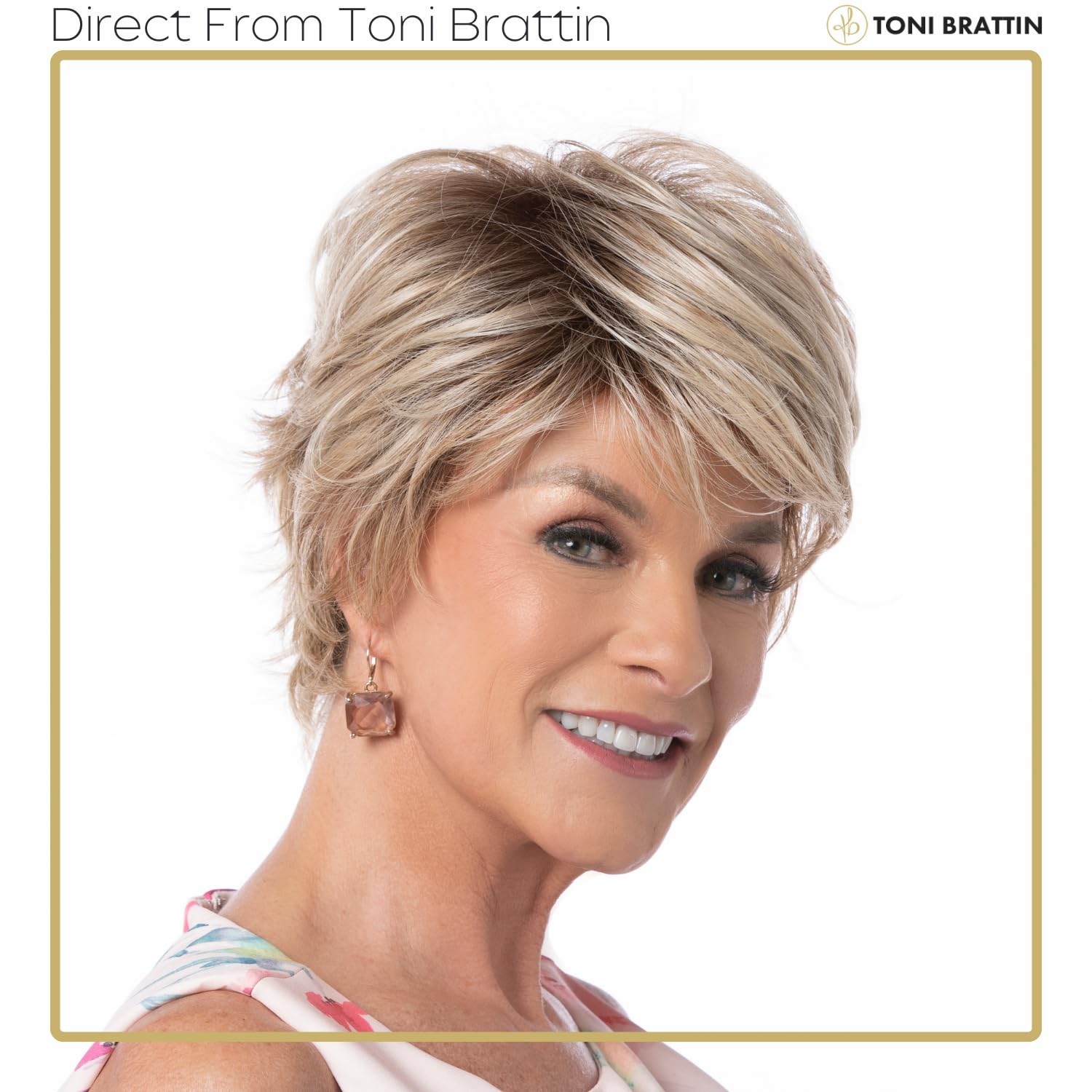 Toni Brattin Anytime Wig - Short Popular Cut with Subtle Sweeping Bangs & Textured Wavy Back - Heat-Friendly Synthetic Fiber Mimics Natural Hair - Adjustable Comfort Fit (Medium Blonde, Plus Size) - Perfect for Daily Wear, Cosplay, and Hair Loss Solutions
