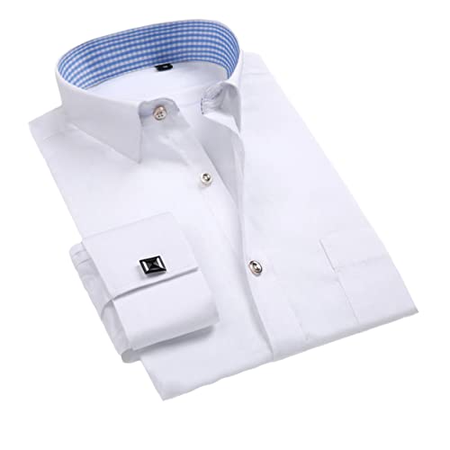 TBVIANE French Cuff Dress Shirts for Men | Long Sleeve Formal Business Shirt | Solid Twill Wedding & Tuxedo Shirt | XXL (42) | Perfect for Office, Parties & Special Occasions