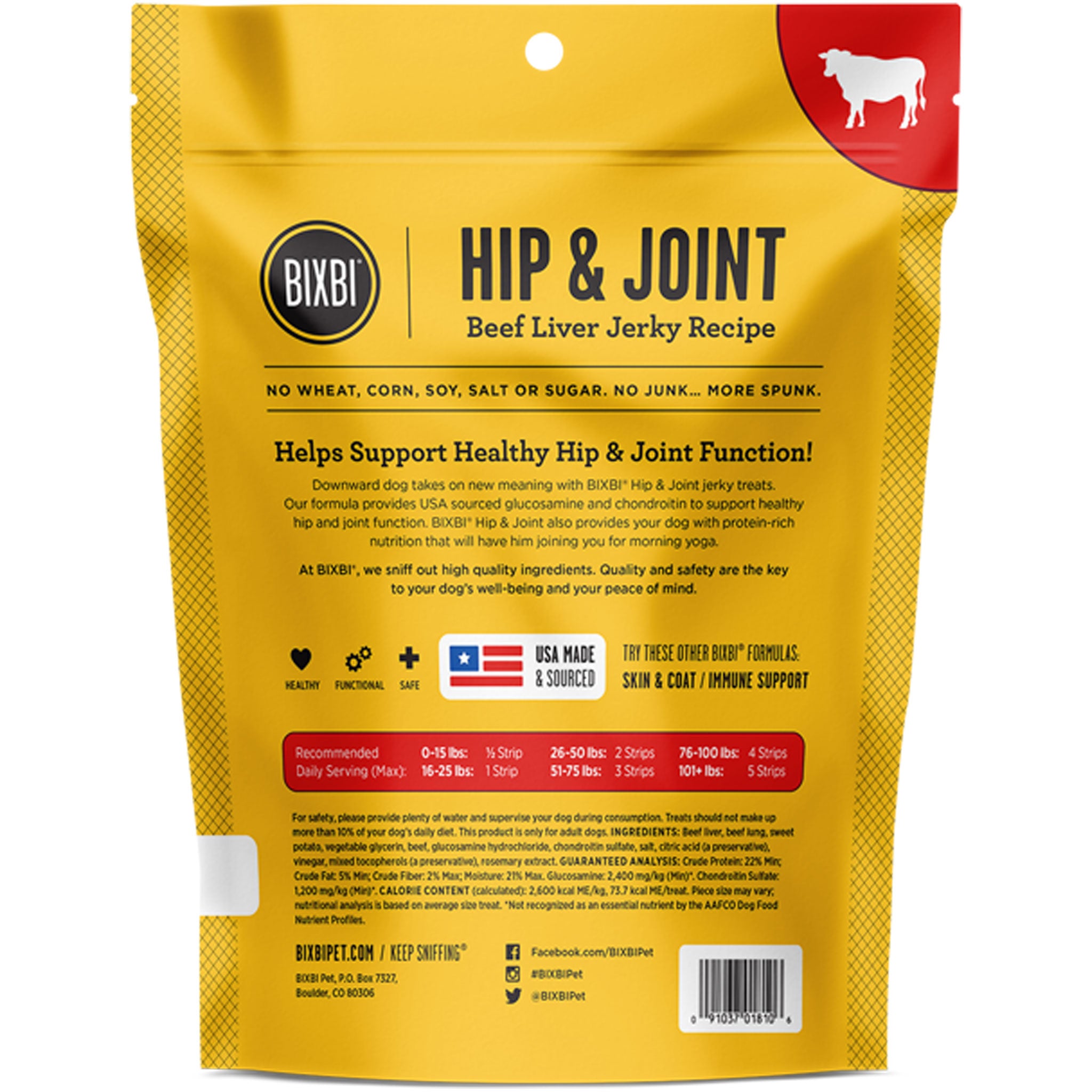 Bixbi Hip & Joint Jerky Beef Lung Dog Treats - Natural Joint Support for Dogs - High-Protein Training & Rewards - Perfect for Active & Senior Dogs