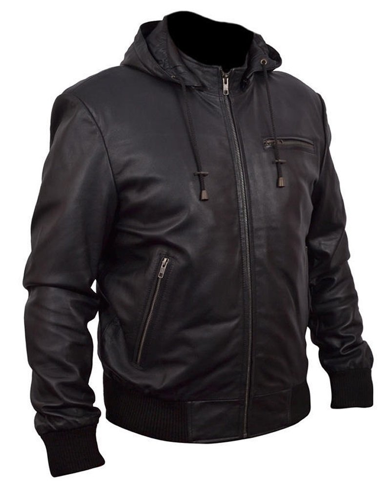 Classyak Men's Fashion Hoodie Style Bomber Jacket - Genuine Leather Outerwear for Casual Wear, Street Style & Winter Fashion