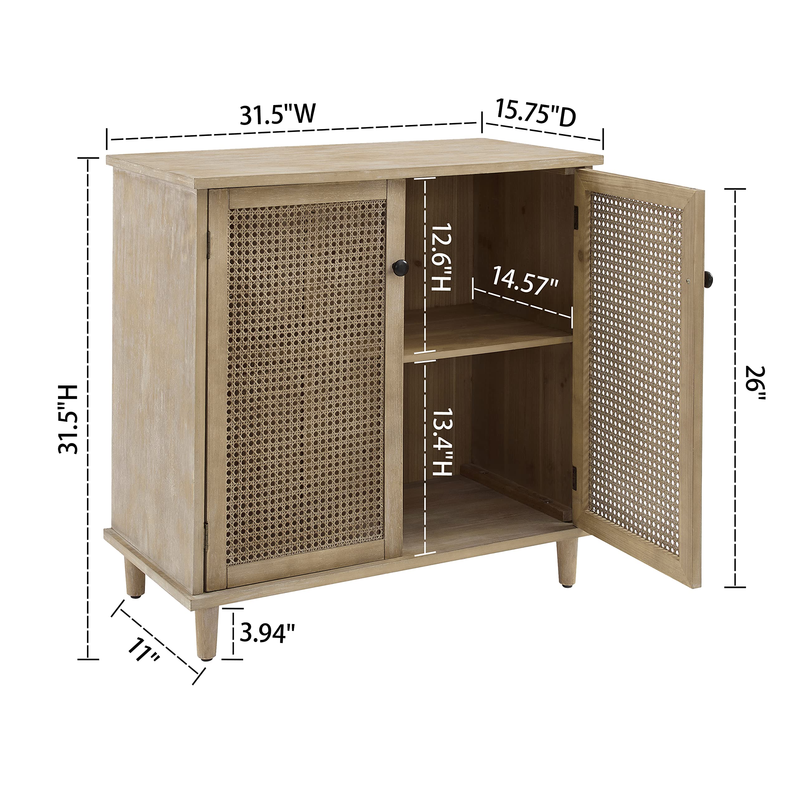 Art Leon 2-Door Rattan Storage Cabinet - Antique Natural Buffet Sideboard for Kitchen, Dining Room, Hallway & Living Room | Perfect for Organizing Dishes, Linens & Home Decor