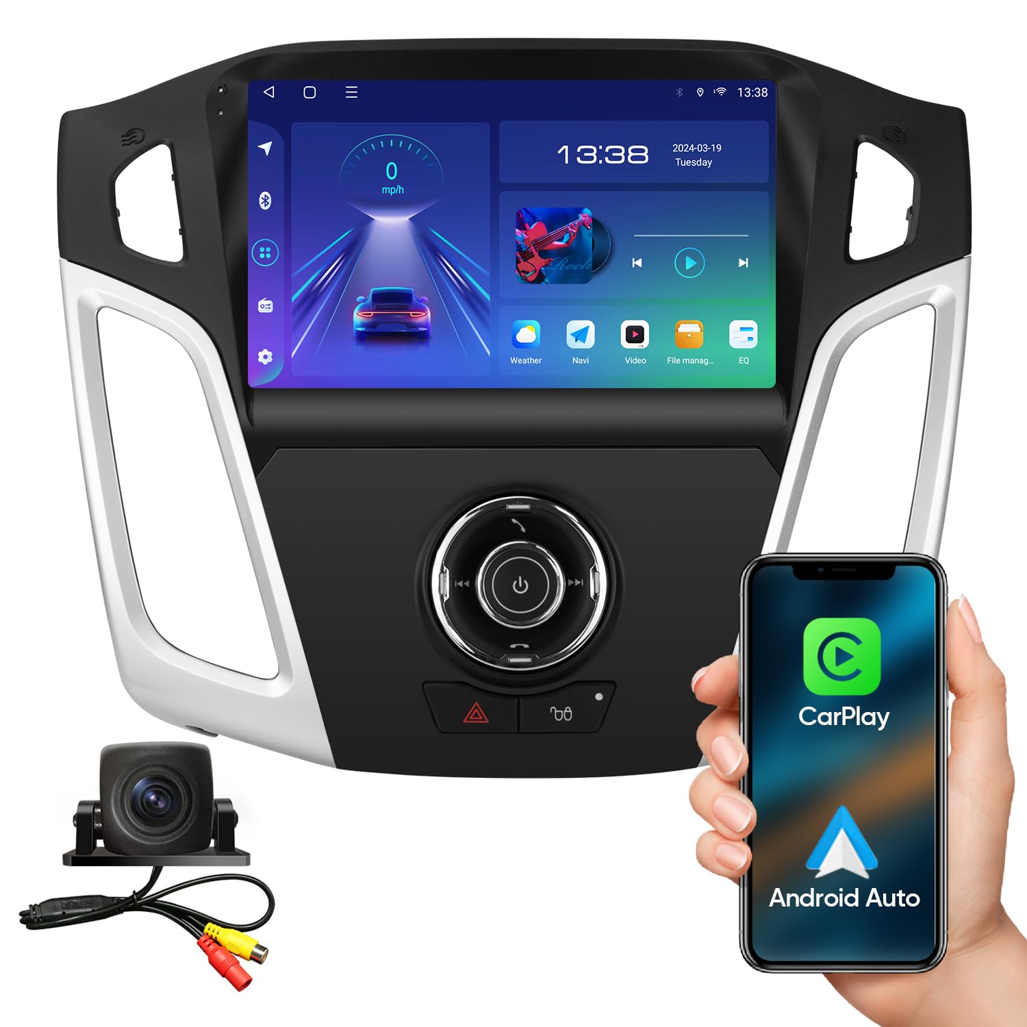Ford Focus 2012-2018 Car Stereo with Wireless CarPlay & Android Auto - Plug & Play 5G WiFi Bluetooth 5.0 GPS Navigation - Steering Wheel Control for Seamless Driving & Entertainment