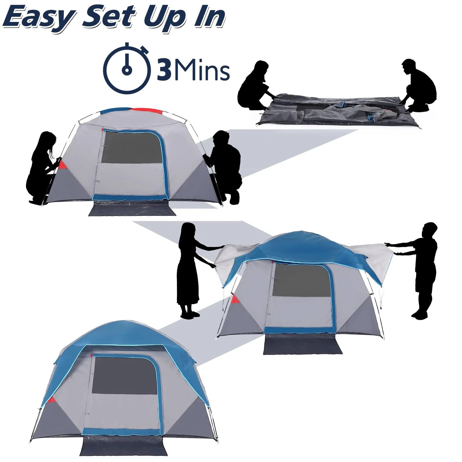GARVEE 4-6 Person Waterproof Lightweight Camping Tent with Rainfly - Easy Setup for Hiking, Backpacking & Outdoor Adventures - Perfect for Family Camping, Beach Trips & Music Festivals - Light Blue