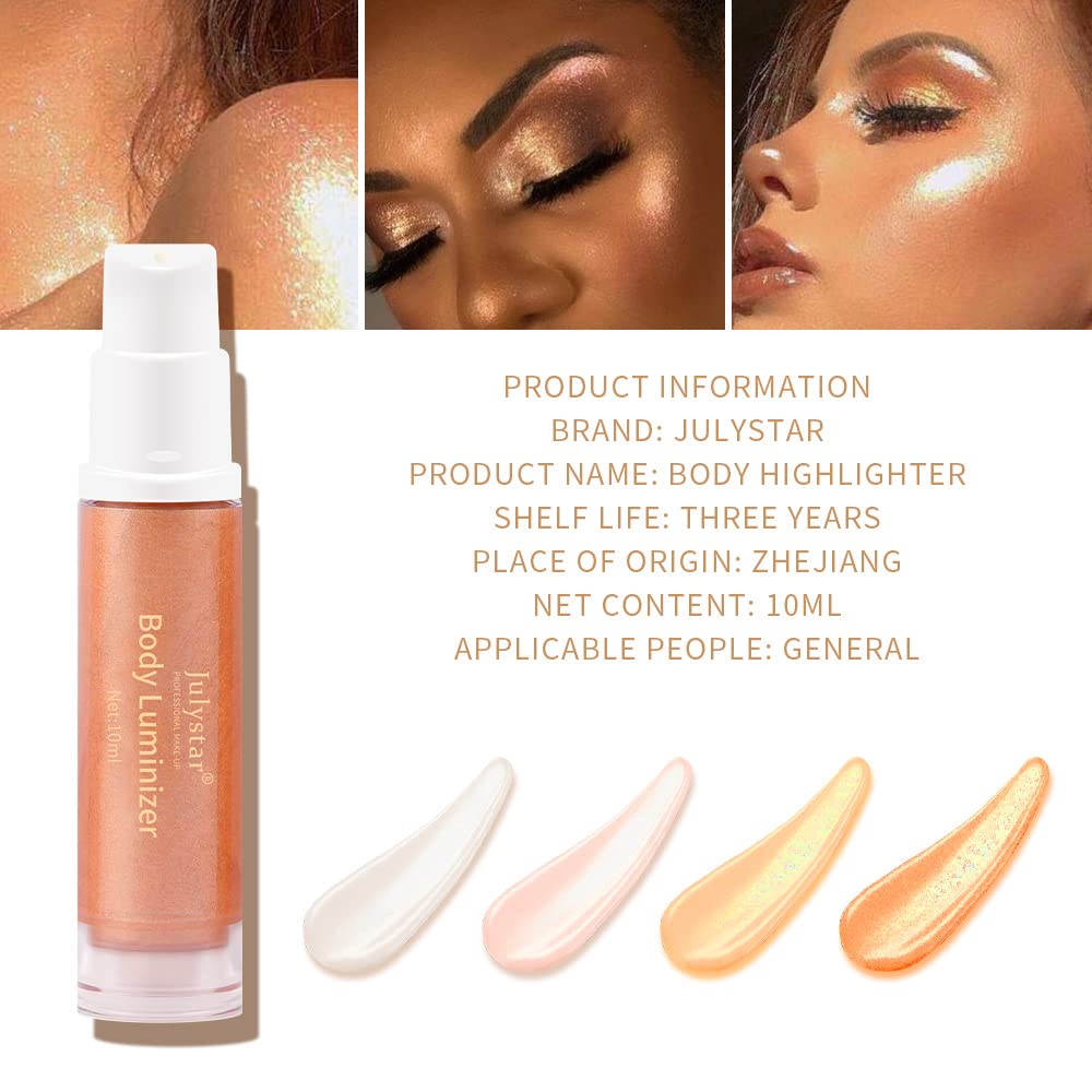 Julystar Liquid Body Highlighter - Full Body Illuminating Glow Drops for Face & Body, Shimmering Highlighter Makeup (02# Golden Glow) - Perfect for Beach Parties, Summer Vacations & Night Out Makeup