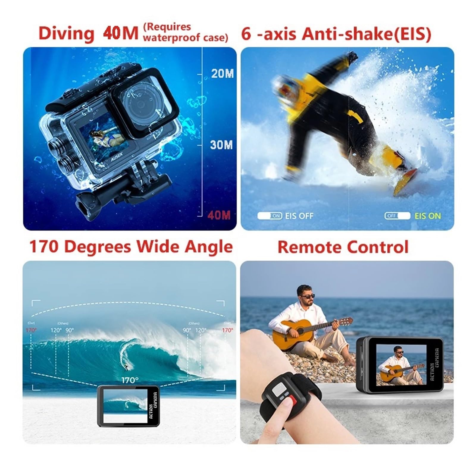 48MP Dual Screen Action Camera with EIS, 5K Video & 6 Lens Kit - 1080P Webcam for Vlogging, Sports & Adventure - Perfect for YouTube, Travel & Underwater Shooting