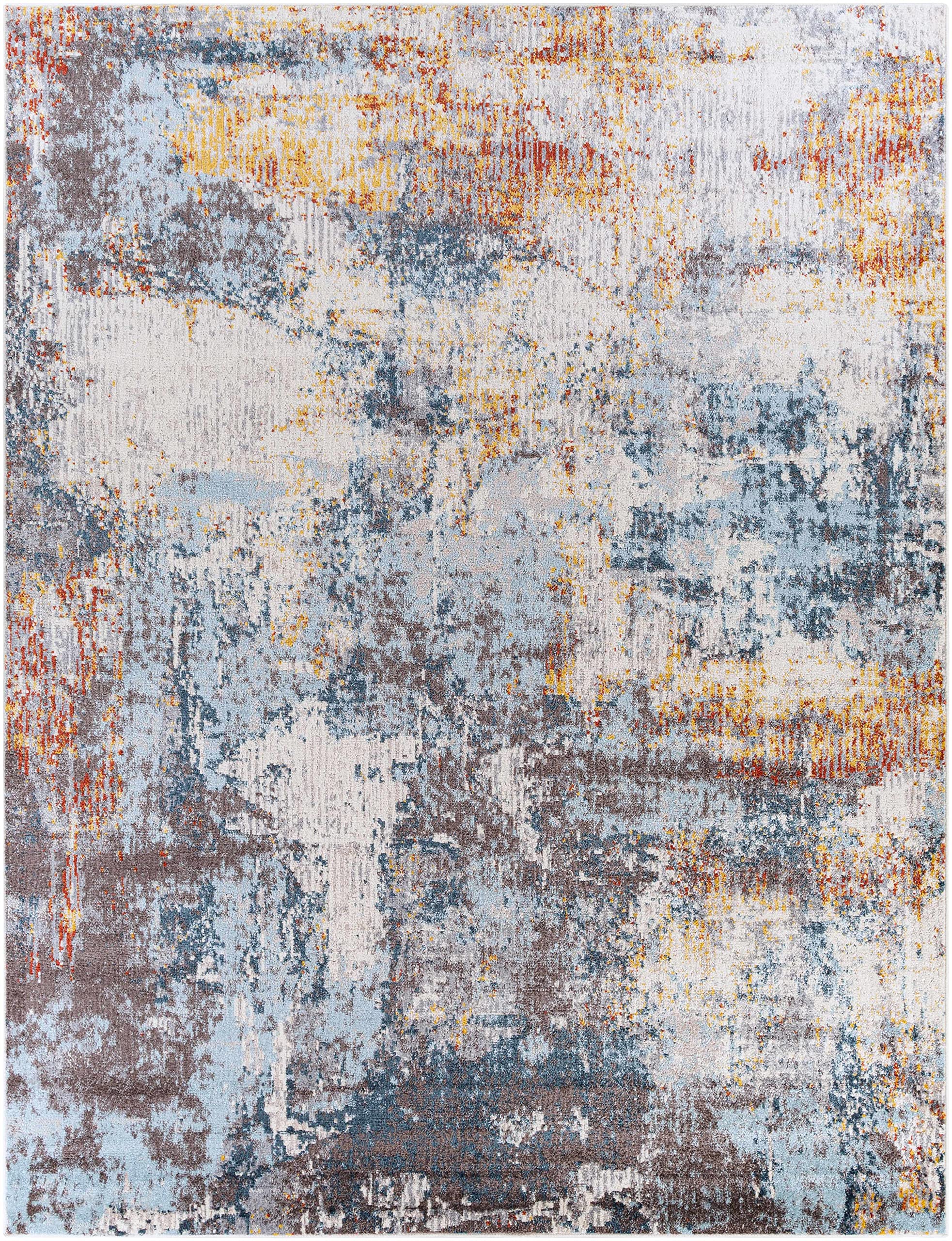 Modern Hauteloom Cofield Area Rug for Living Room & Bedroom - Soft Gray, Blue, Red Design - 6'7