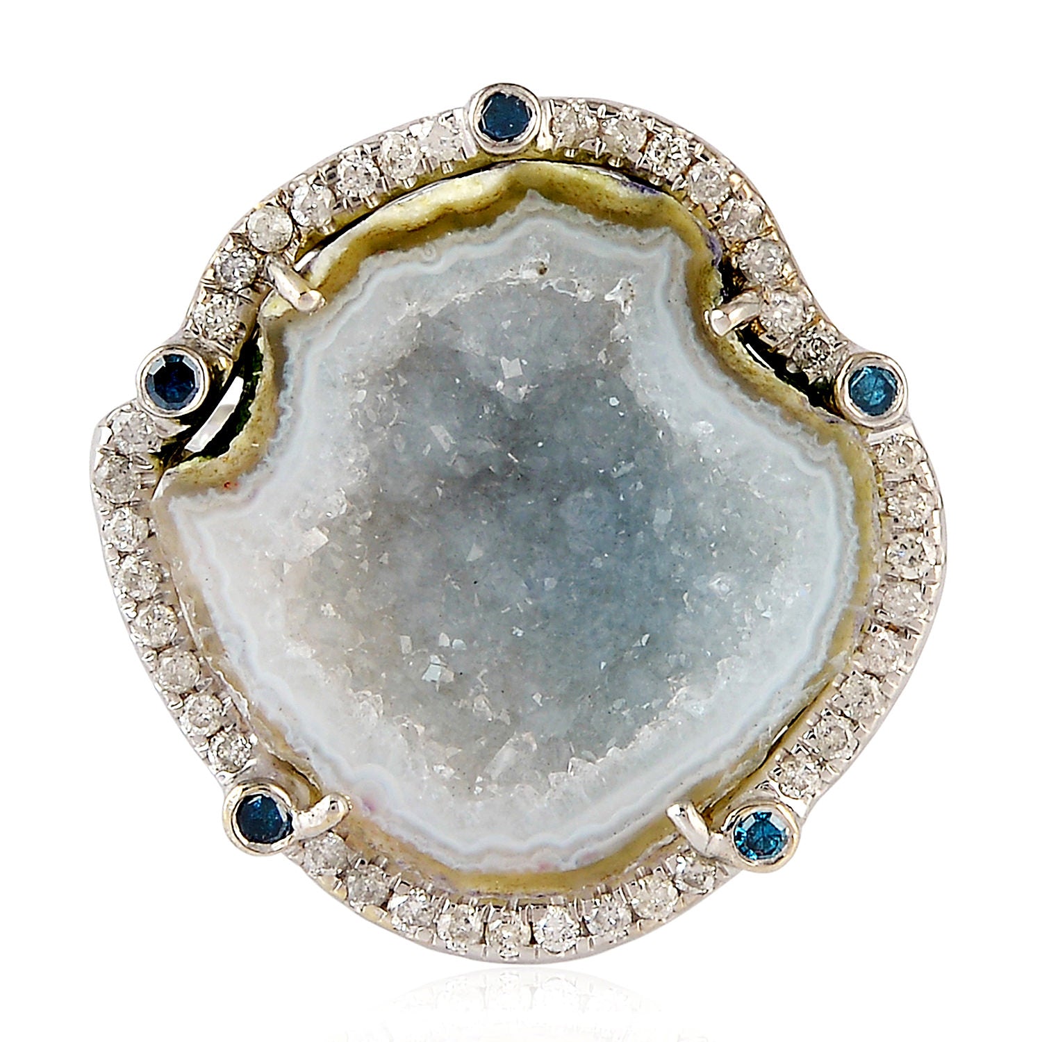 18K White Gold Geode Bezel Diamond Cocktail Ring for Women | Unique Unshaped Gemstone Statement Jewelry | Perfect for Evening Parties, Weddings & Special Occasions
